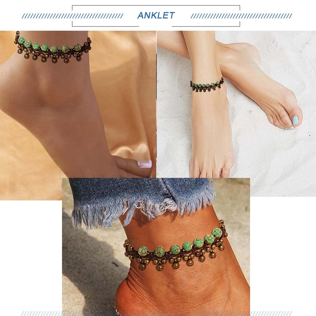 Handmade Boho Beaded Anklet with Turquoise Beads - Adjustable Braided Ankle Bracelet for Women | Perfect for Beach, Summer & Festival Jewelry