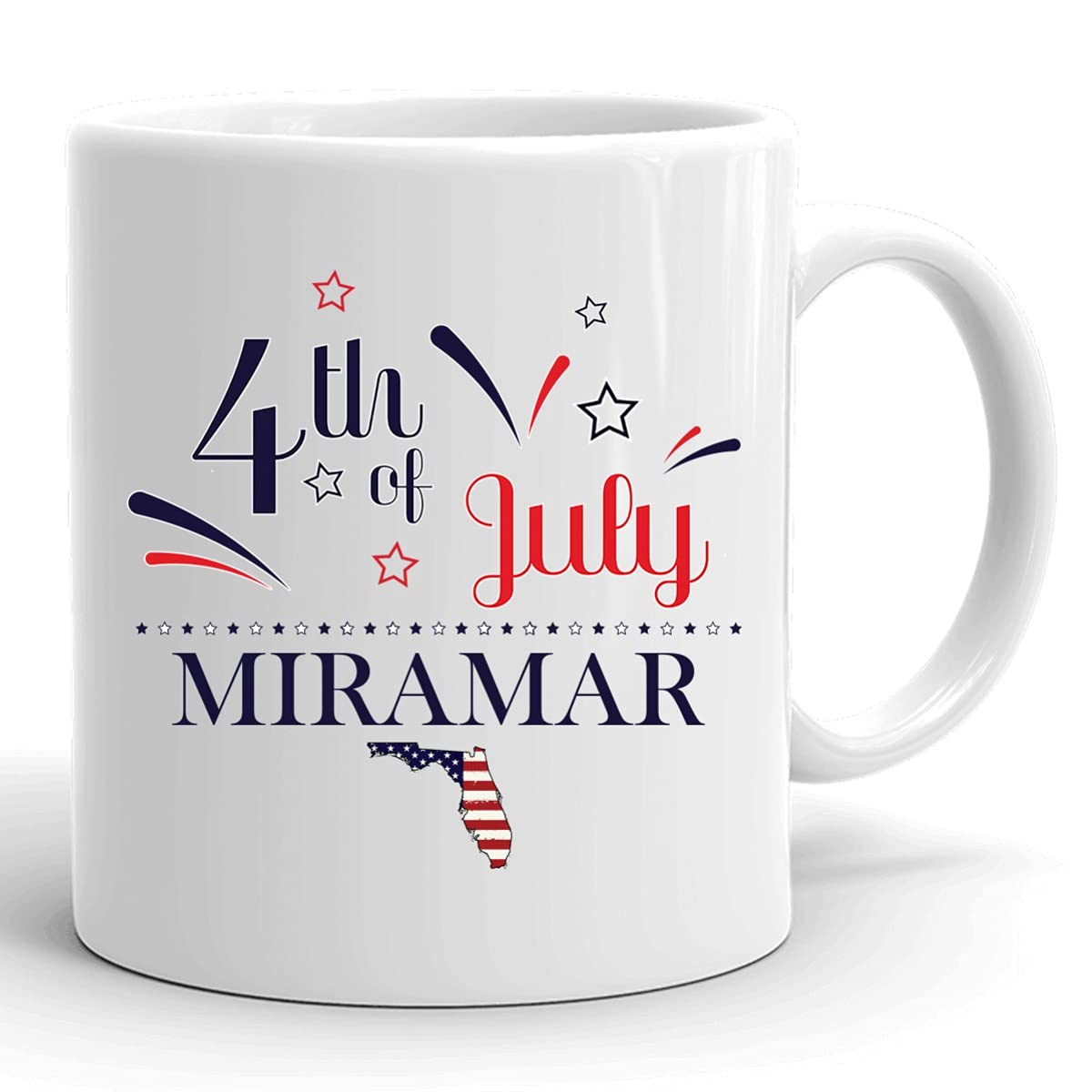 Custom 11oz White USA Flag Coffee Mug - Personalized Independence Day Cup with Any City & State (e.g. Miramar Florida) - Perfect 4th of July Gift for Patriotic Coffee Lovers | Great for Home, Office & Holiday Gatherings