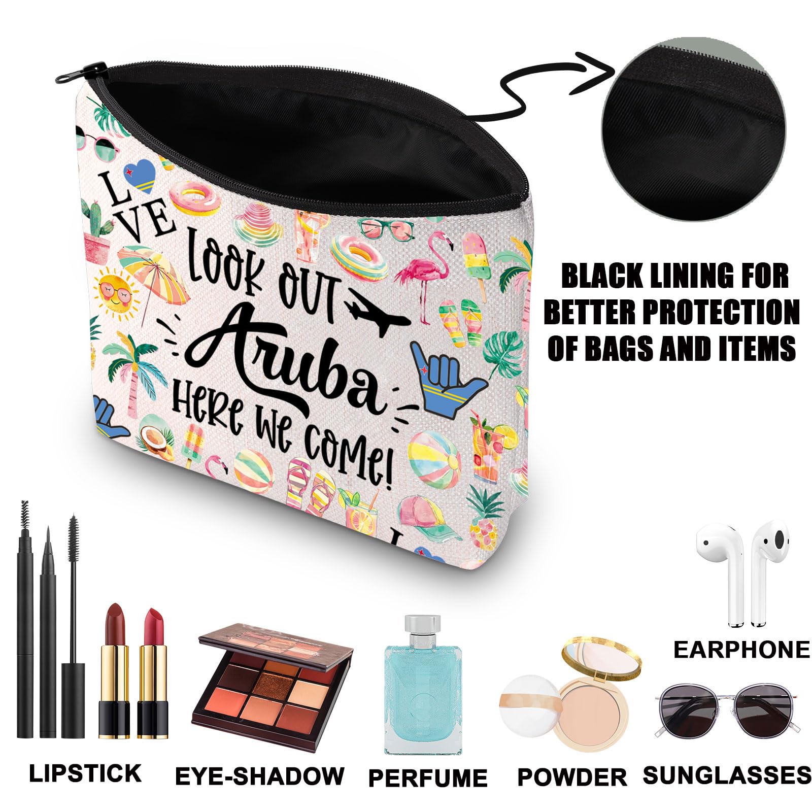 JNIAP Aruba Makeup Bag - Waterproof Travel Toiletry Bag for Women, Perfect Aruba Trip Gifts & Vacation Souvenirs (Look Out Aruba Design) - Ideal for Beach Getaways, Cruise Essentials & Cosmetic Organization
