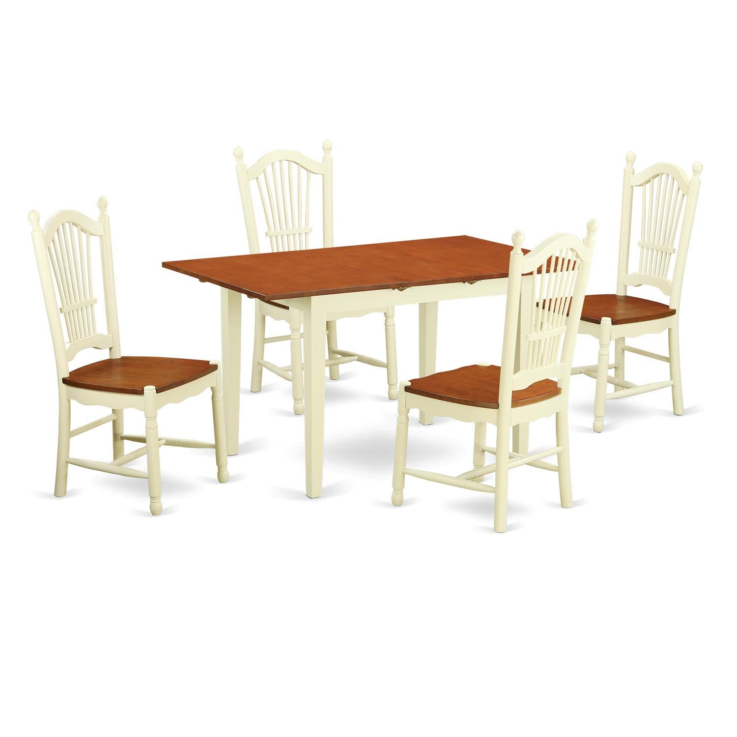 East West Furniture 5-Piece Dining Set with Rectangle Table & 4 Chairs - 32x54 Inch Buttermilk & Cherry - Expandable Butterfly Leaf Table - Perfect for Small Kitchens & Dining Rooms