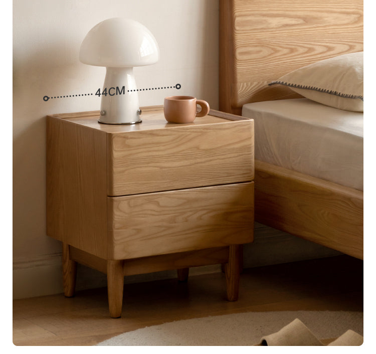 Solid Oak and Ash Wood White Wax Nightstand - Small Bedside Table for Bedroom, Living Room, or Nursery | Rustic Modern Home Decor