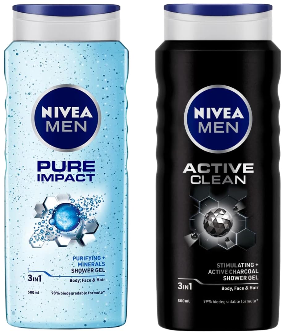 NIVEA Men Active Clean Body Wash with Charcoal - 500ml Shower Gel for Body, Face & Hair - Deep Cleansing & Refreshing - Ideal for Gym, Travel & Daily Use