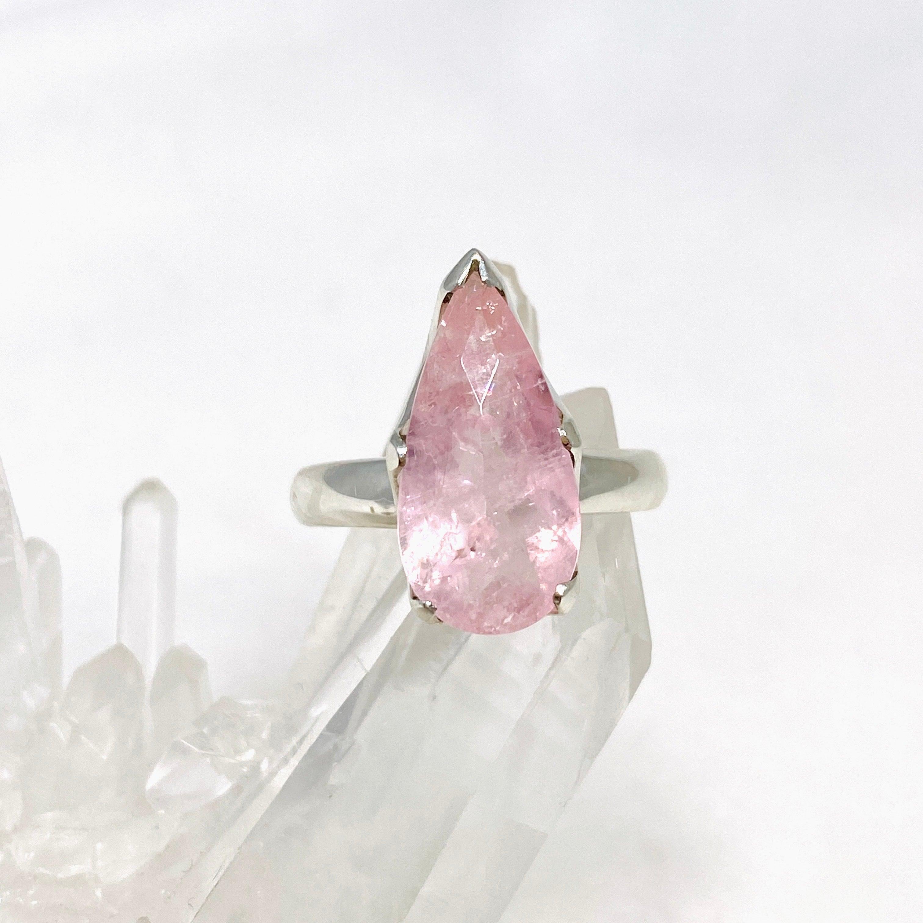 Morganite Faceted Teardrop Ring - Size 9 - Rose Gold Plated Jewelry - Elegant Engagement, Wedding, Anniversary Gift for Her - Perfect for Romantic Occasions & Special Celebrations