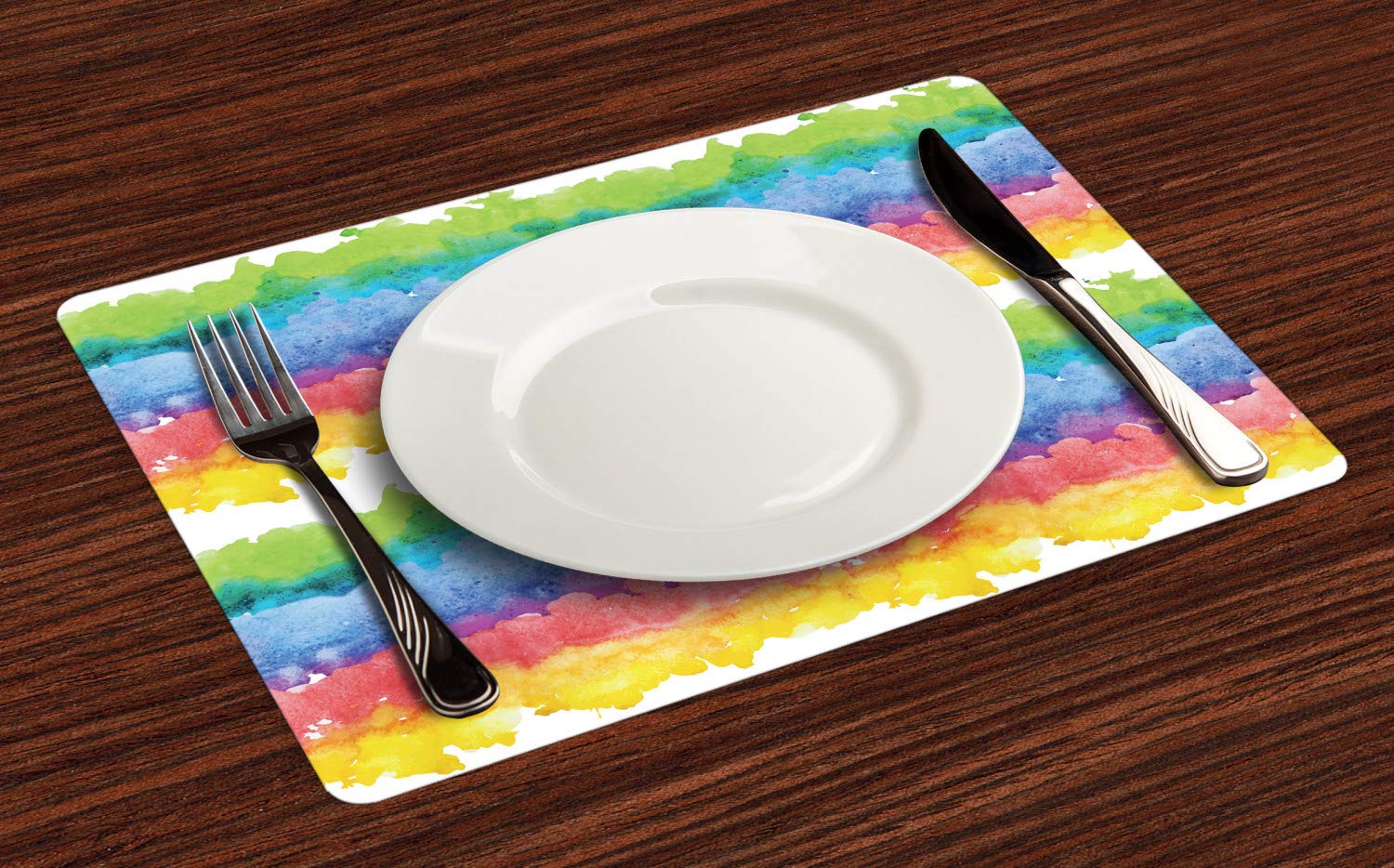 Ambesonne Watercolor Place Mats Set of 4 - Abstract Rainbow Cloud Design Washable Fabric Table Mats for Dining Room, Kitchen & Party Decor - Standard Size Multicolor Placemats for Everyday Use & Special Occasions