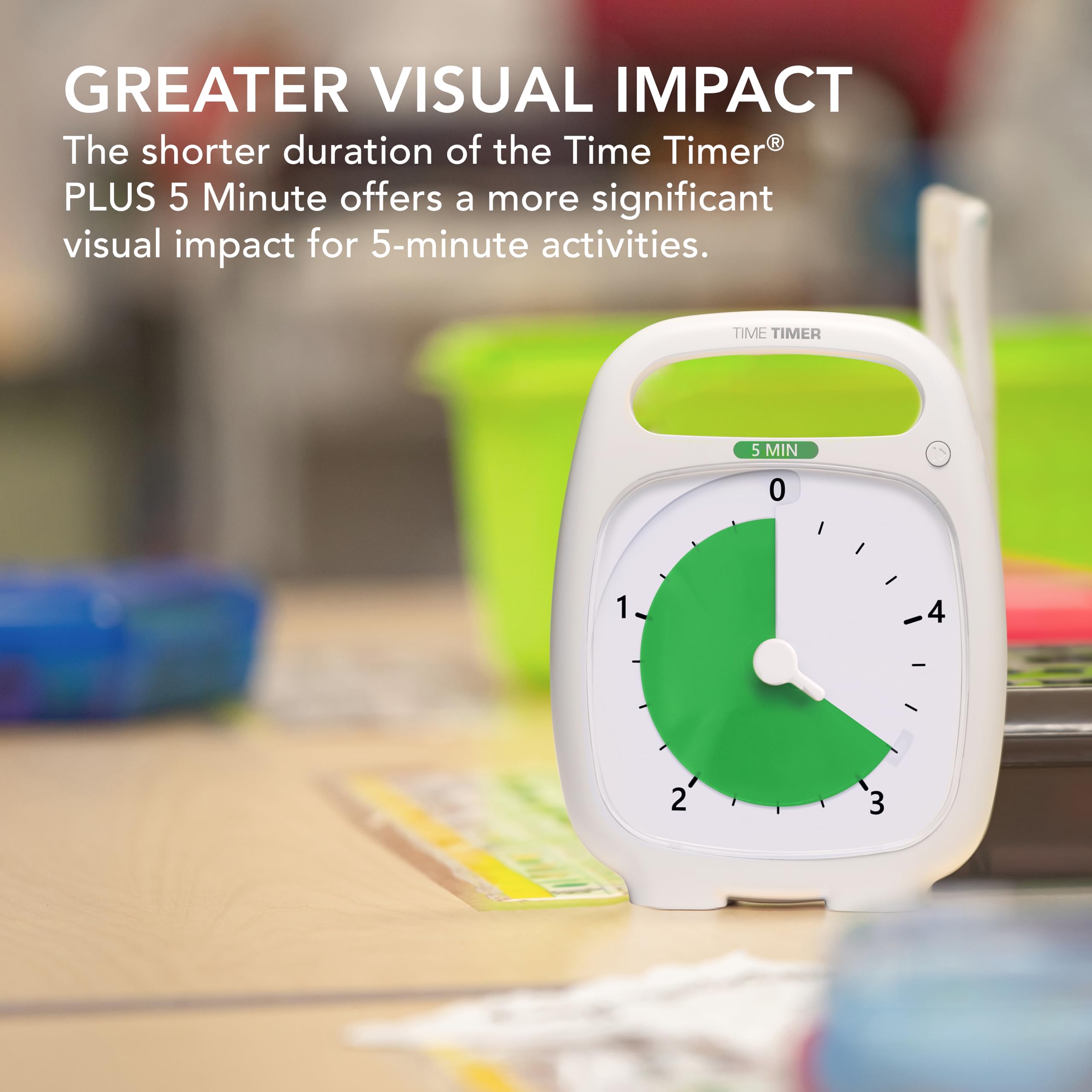 TIME TIMER PLUS 5 Minute Visual Countdown Timer - Silent Operation Desk Clock with Portable Handle for Classroom, Office, Homeschooling & Study | Perfect for Time Management, Productivity & Focus Tasks (White)