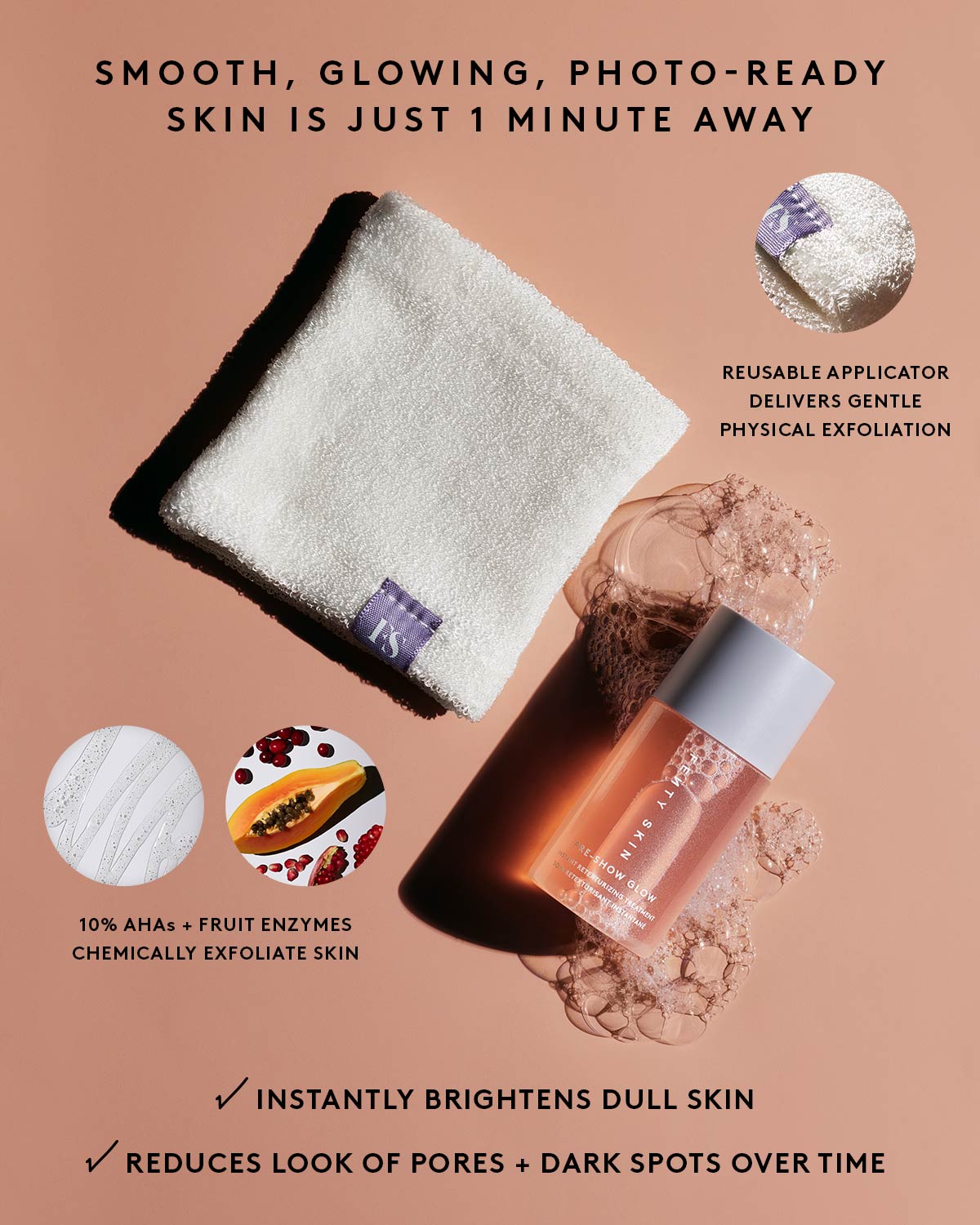 Pre Show Glow Instant Retexturizing 10% AHA Treatment with Reusable Applicator - Brightening Exfoliating Facial Serum for Glowing Skin - Perfect for Pre-Event Skin Prep & Nighttime Routine