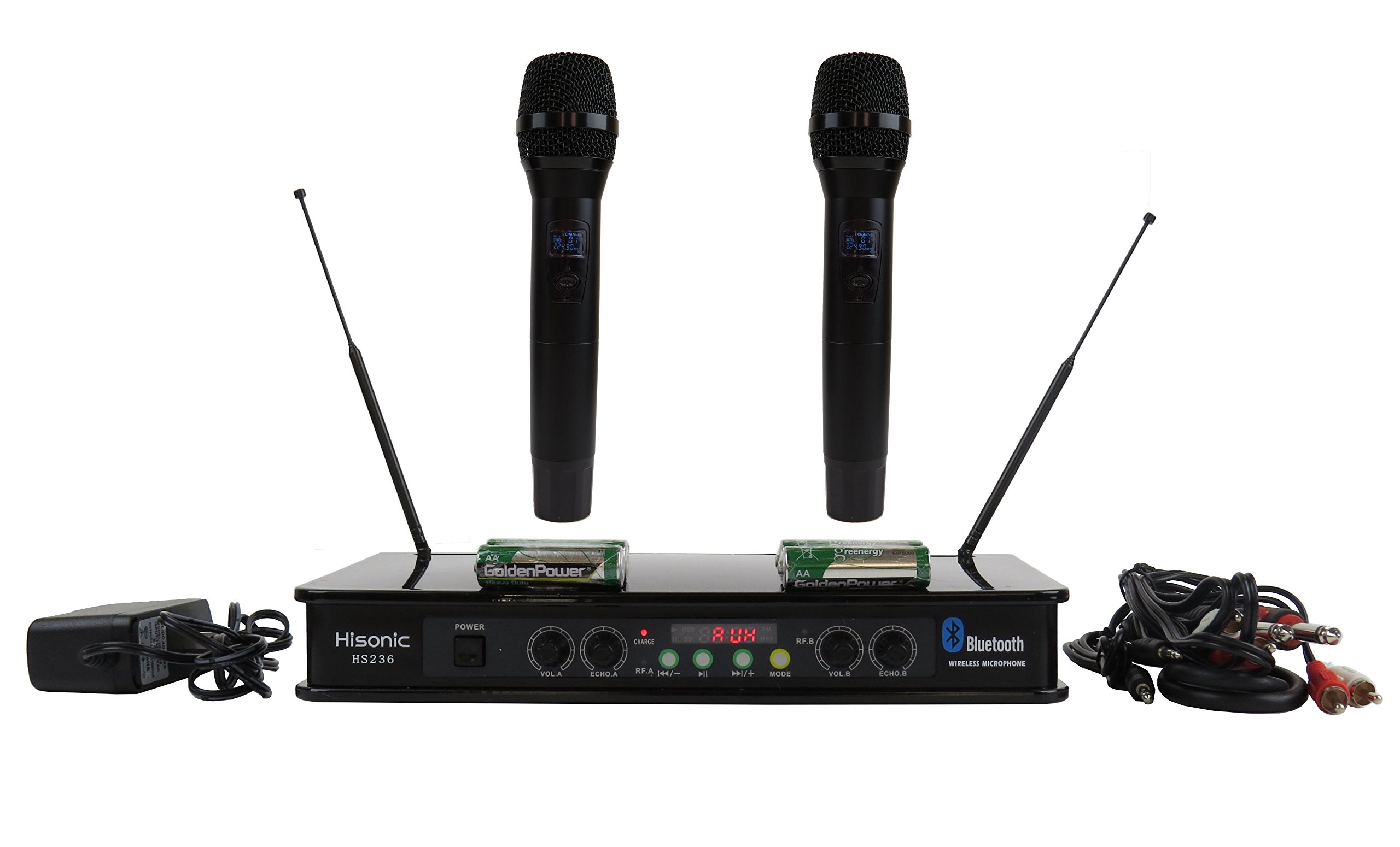 Hisonic HS236 Bluetooth VHF Handheld Wireless Microphone System - Portable Rechargeable Mic with 2 Handheld Mics for Karaoke, Live Performances & Public Speaking
