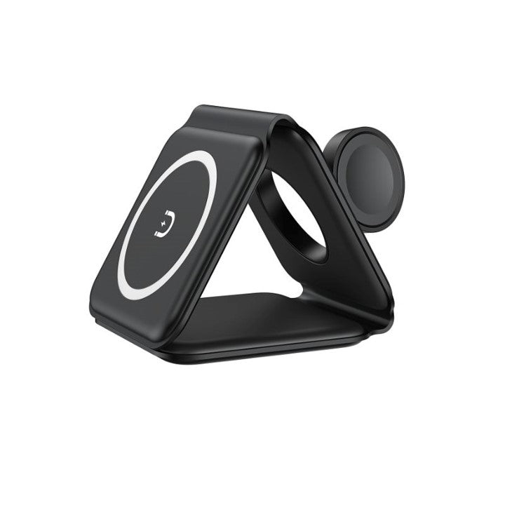 QDOS SnapStand 3-in-1 Magnetic Wireless Charging Stand - Black | Fast Charging for iPhone, Android, AirPods | Perfect for Home, Office & Travel