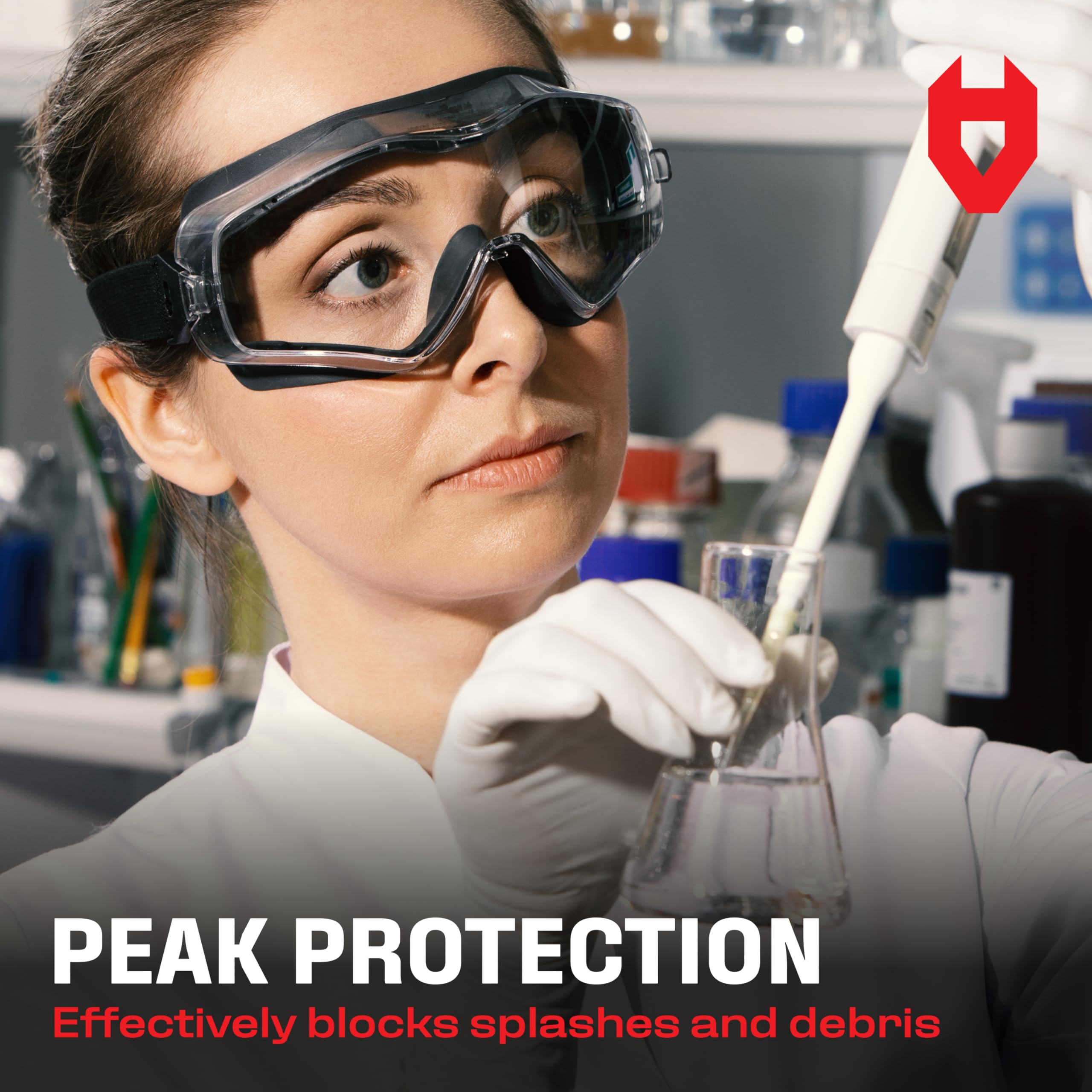 NoCry Safety Goggles Over Glasses - ANSI Z87.1 Certified, Anti-Fog & Anti-Scratch Lenses with UV380 Protection - Adjustable Strap for Extreme Impact Resistance - Perfect for Chemistry Lab, Woodworking, Construction & DIY Projects