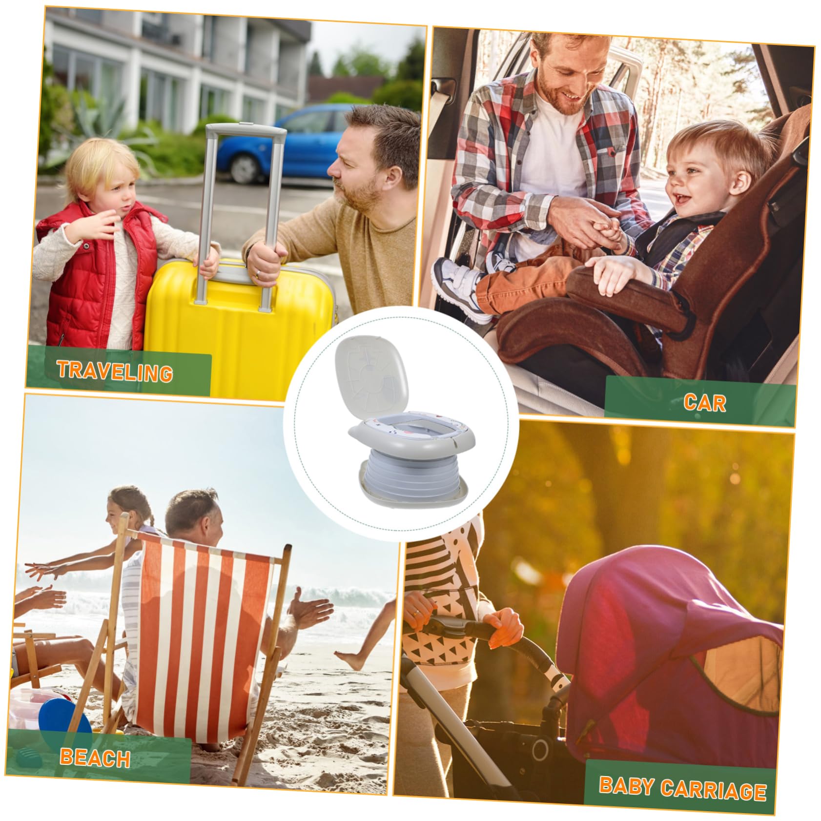 GREENADSCAPE Foldable Portable Potty for Kids - Light Grey Plastic Travel Toilet for Toddlers | Perfect for Camping, Road Trips & Outdoor Activities