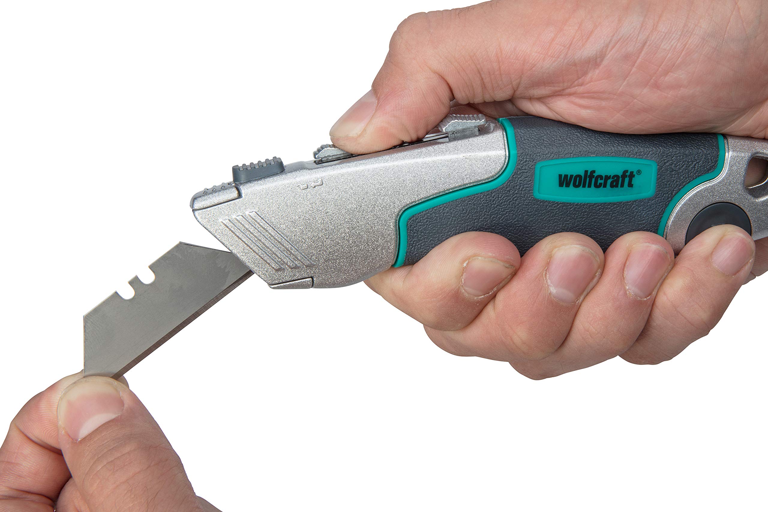 Wolfcraft 4200000 Trapezium Blade Knife - Heavy Duty Utility Knife for Carpentry, DIY Projects & Crafting - Perfect for Cutting Cardboard, Foam & Packaging Materials