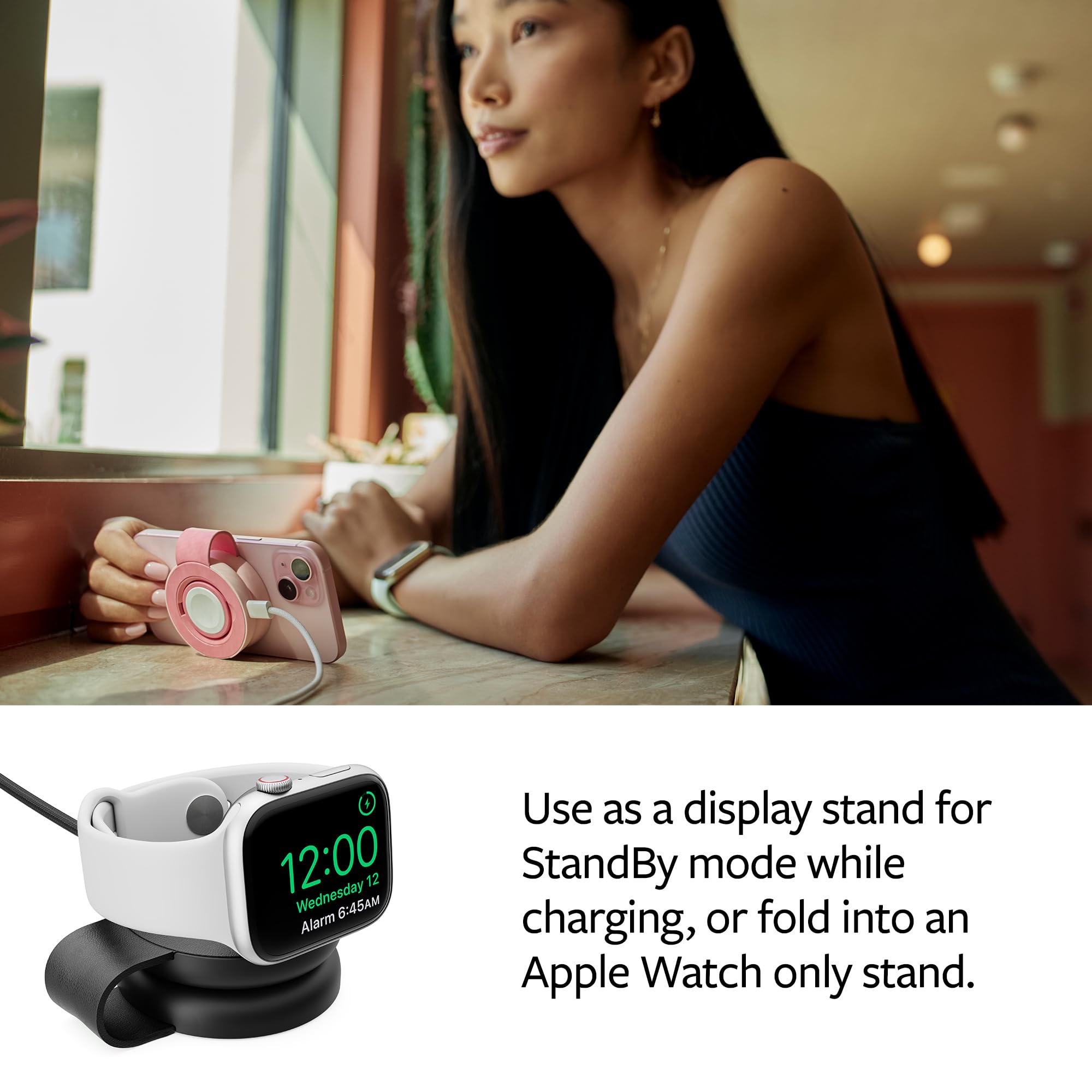 Twelve South Butterfly SE 2-in-1 Qi2 USB-C MagSafe Charging Station for iPhone 15/14/13/12, Apple Watch & AirPods Pro | Portable Travel Charger Stand | Fast Charging for Apple Devices | Perfect for Home, Office & Travel Use | Black