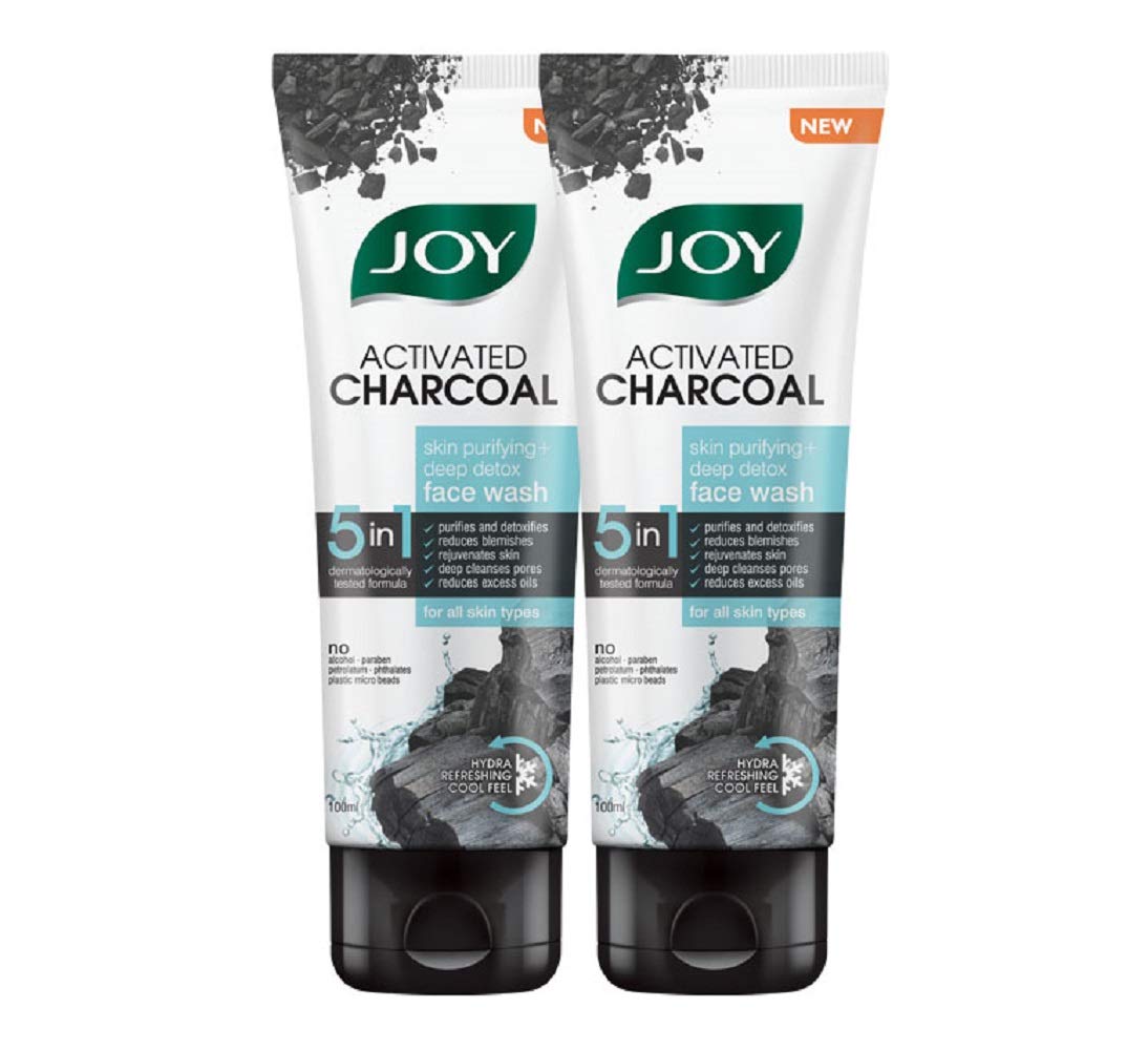 Joy Activated Charcoal Face Wash for Oily Skin - 100ml x 2 Pack | Oil Control & Deep Cleansing | Removes Blackheads, Fights Acne & Pollution | Clear & Smooth Skin Care | Perfect for Daily Skincare Routine & Travel