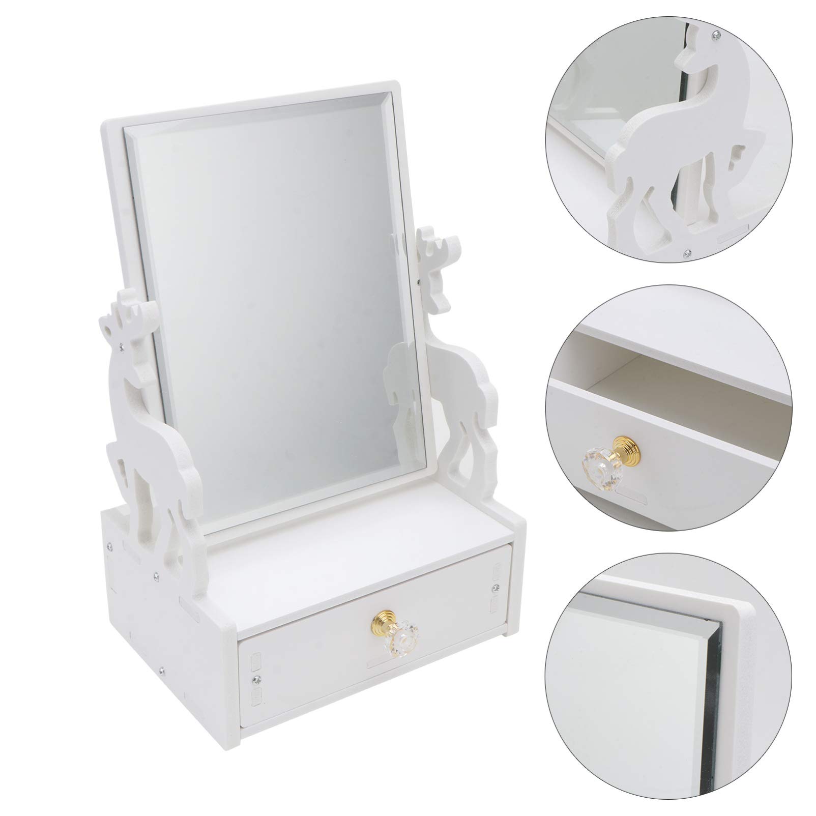 Stylish Wooden Vanity Makeup Mirror with Drawer & Storage Organizer - Perfect for Bathroom, Dresser, and Countertop (Deer Design) | Ideal for Home Decor, Beauty Routine & Gift Giving