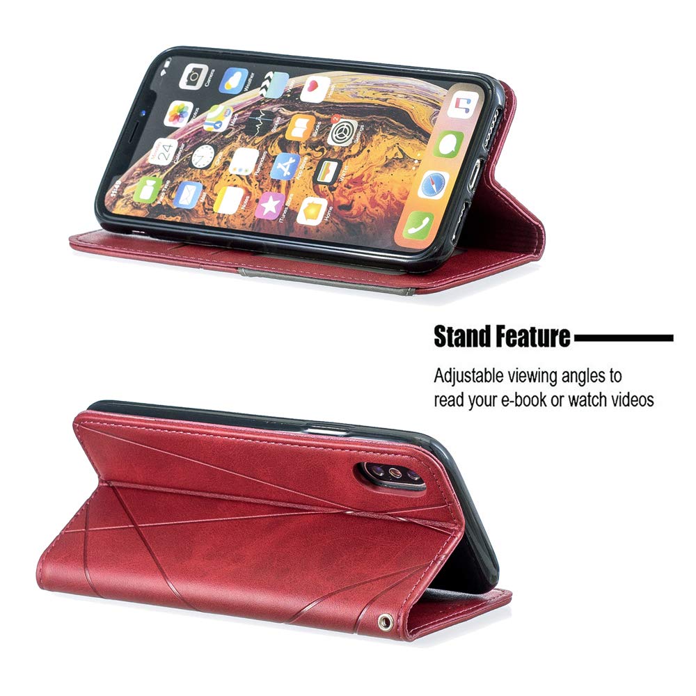 Premium Leather Wallet Case for iPhone X/Xs - Slim Folio Flip Cover with Kickstand, Magnetic Closure & Credit Card Slots (Red) | Perfect for Business, Travel & Everyday Protection