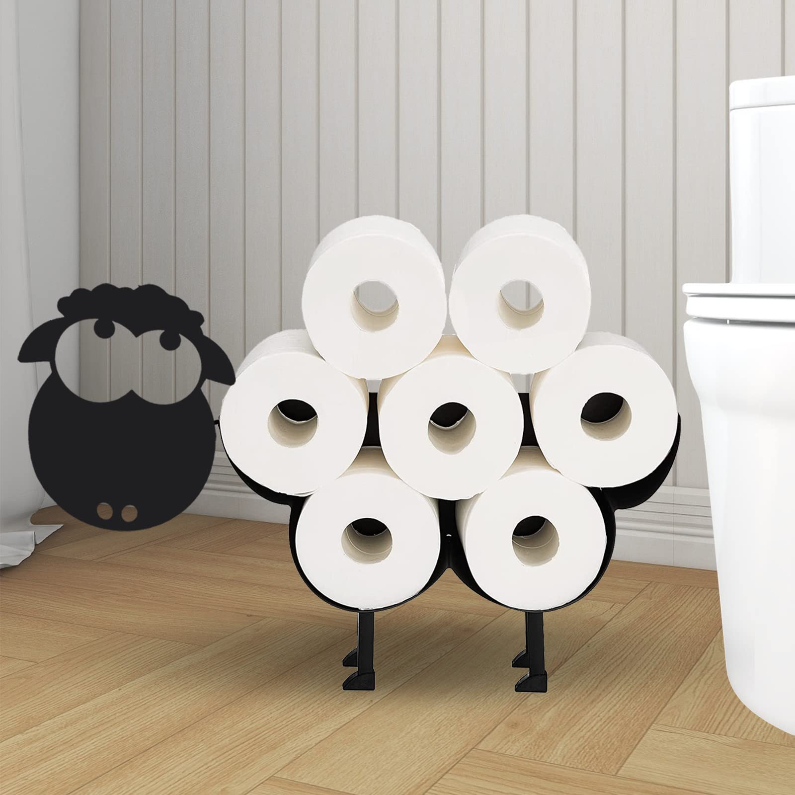 Funny Black Sheep Toilet Paper Holder - Metal Bathroom Tissue Storage Basket with 8 Roll Capacity - Cute Animal-Themed Kitchen & Bathroom Decor for Farmhouse, Rustic, or Kids' Room Style