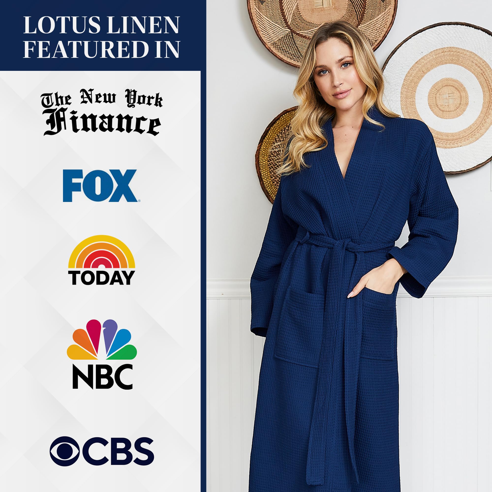 Lotus Linen Women's Lightweight Waffle Weave Robe - Soft Long Cotton Kimono Bathrobe for Spa, Lounge & Home Relaxation - Breathable Comfortable Bath Robe for Women