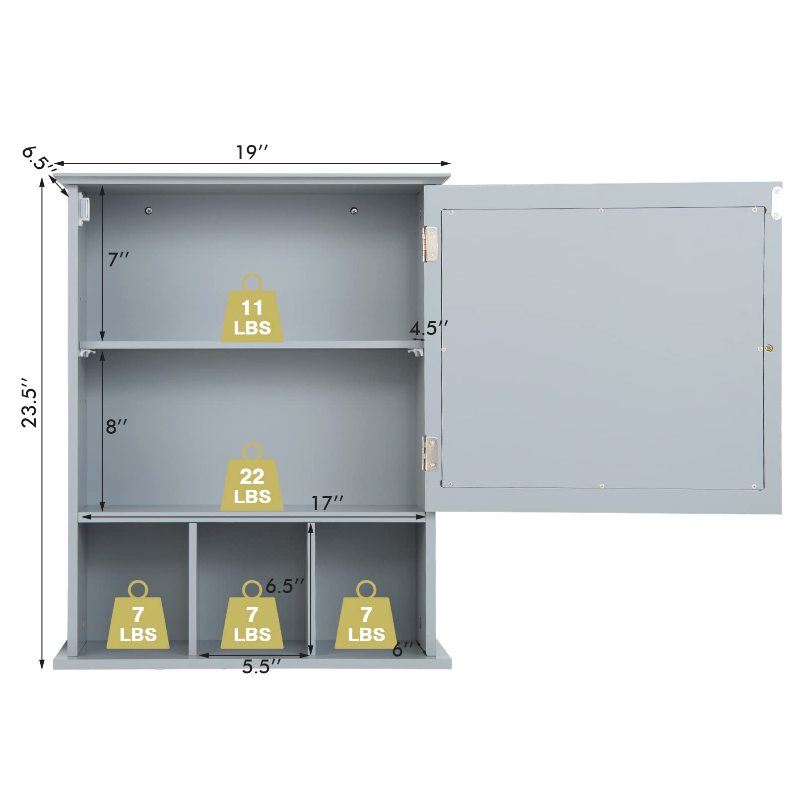 GOFLAME Wall Mounted Bathroom Medicine Cabinet with Mirror - Adjustable Shelf Storage Organizer for Bathroom, Vanity, or Powder Room - Sleek Grey Design for Modern Home Décor