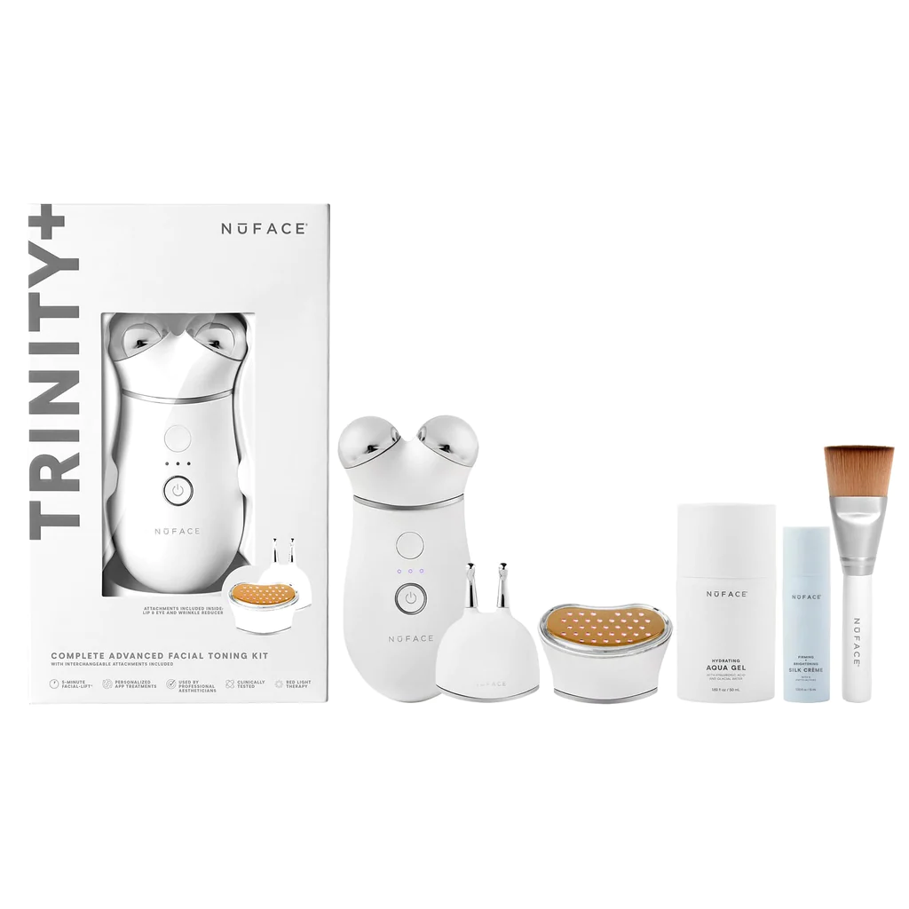 NuFACE Trinity Facial Toning Device Complete Set - Anti-Aging Microcurrent Therapy with Wrinkle Reducer & Lip/Eye Attachments for Glowing Skin | At-Home Spa Treatment & Professional Skincare Routine
