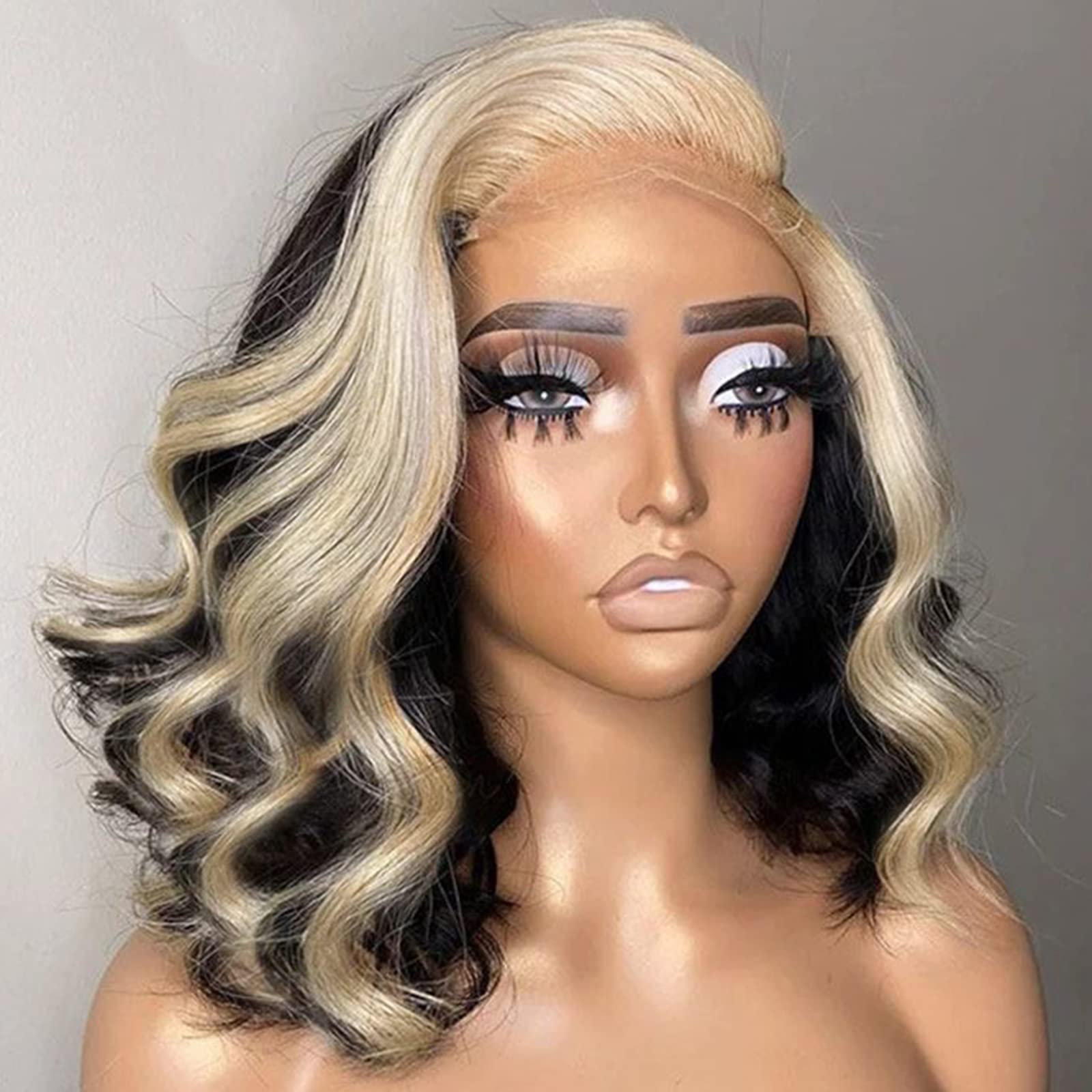 ANDRIA 13X4 HD Lace Front Wigs - Pre-Plucked Hairline, 16 Inches Body Wave Highlight Blonde Human Hair Wig | Glueless Lace Frontal with Baby Hair, 200% Density Short Bob Wig | Perfect for Daily Wear, Cosplay, and Special Occasions