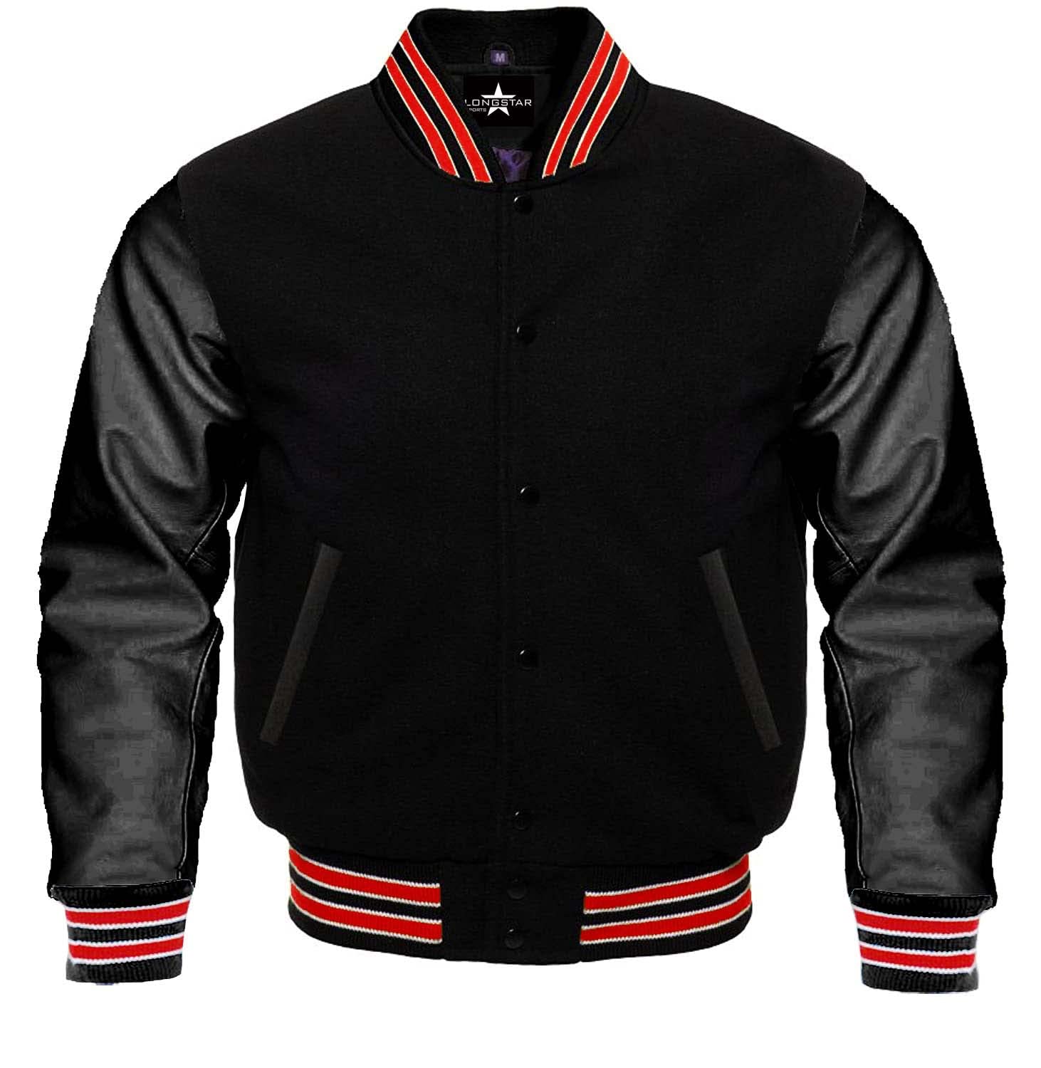 Authentic Leather Sleeves & Wool Body Baseball Varsity Letterman Jacket - High School Bomber Style in Multiple Colors | Perfect for Sports Teams, School Spirit & Casual Wear