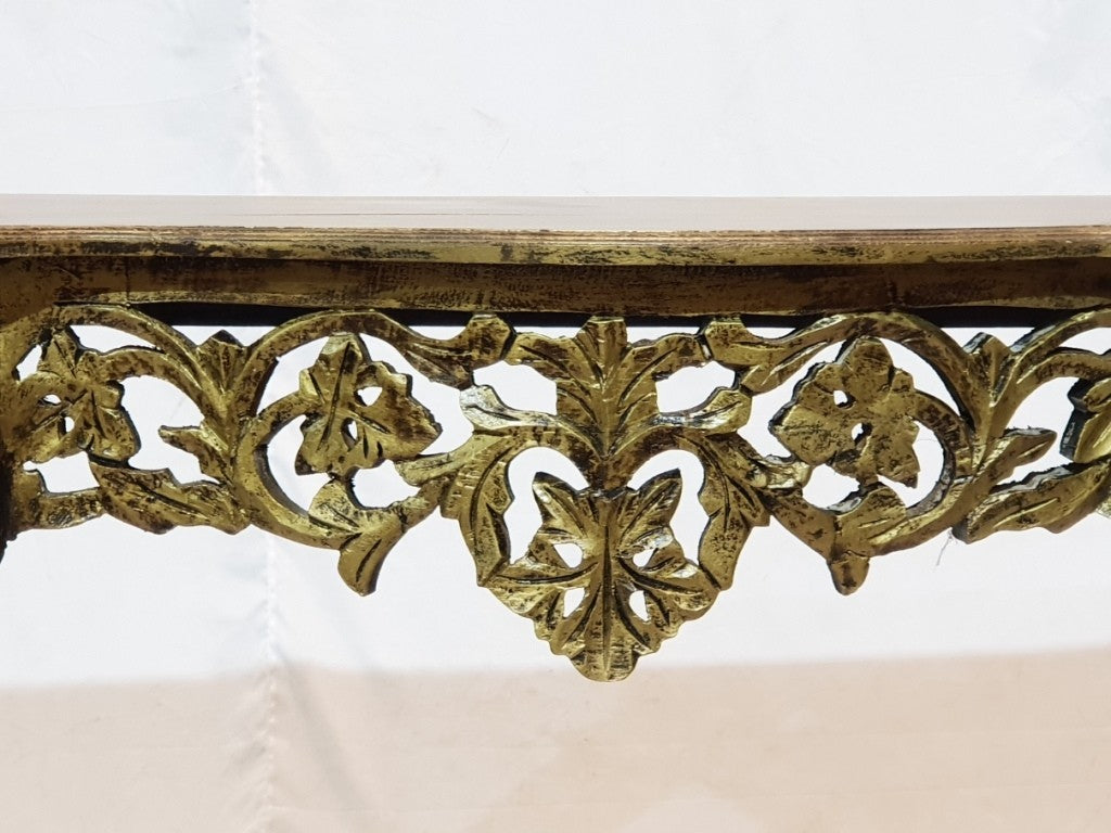 Hand Carved Ornate Baroque Console Table - Golden Half Round Hall Table for Entryway, Living Room & Foyer Decor | Antique Style Wooden Sofa Table