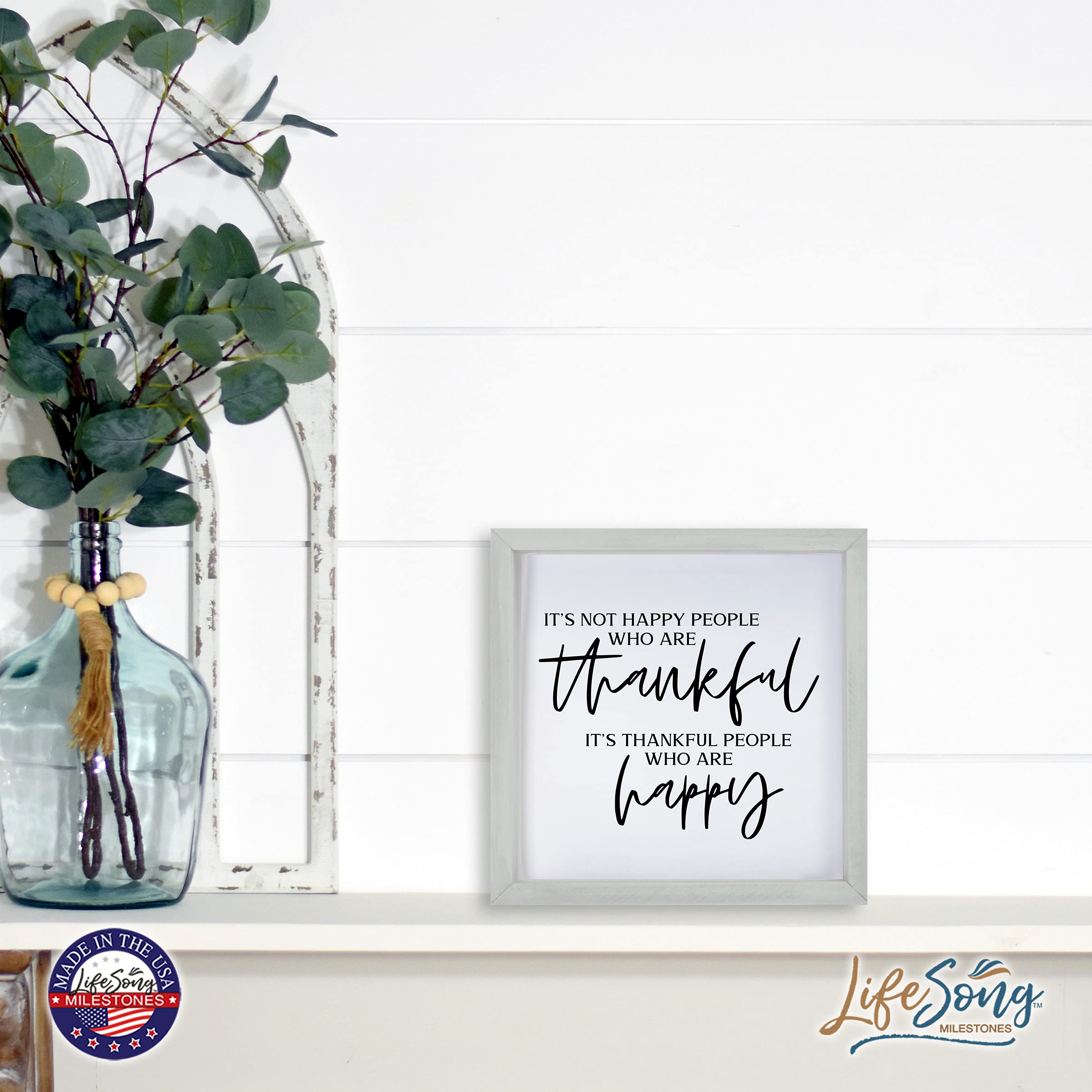 LifeSong Milestones Custom Inspirational Wooden Wall Art - 7x7 Framed Shadow Box with Motivational Quotes - Home Office Decor, Housewarming Gift for Thankful People (Gray) | Perfect for Living Room, Bedroom, or Office Wall Decor