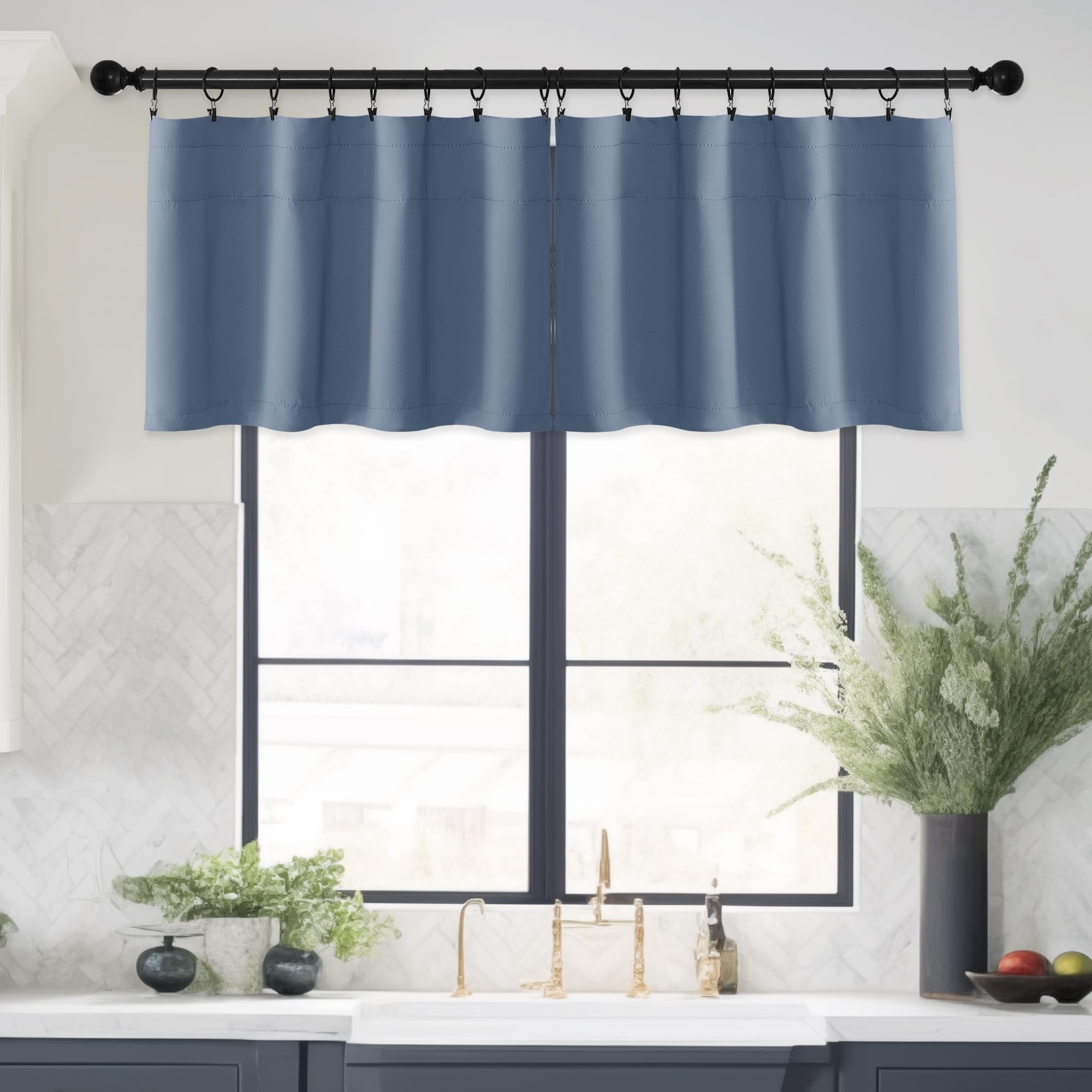 NICETOWN 4-Panel Farmhouse Kitchen Window Valance - Thermal Insulated Rod Pocket Curtain for Living Room, Bathroom, Laundry - Rustic Country Cafe Style, 42