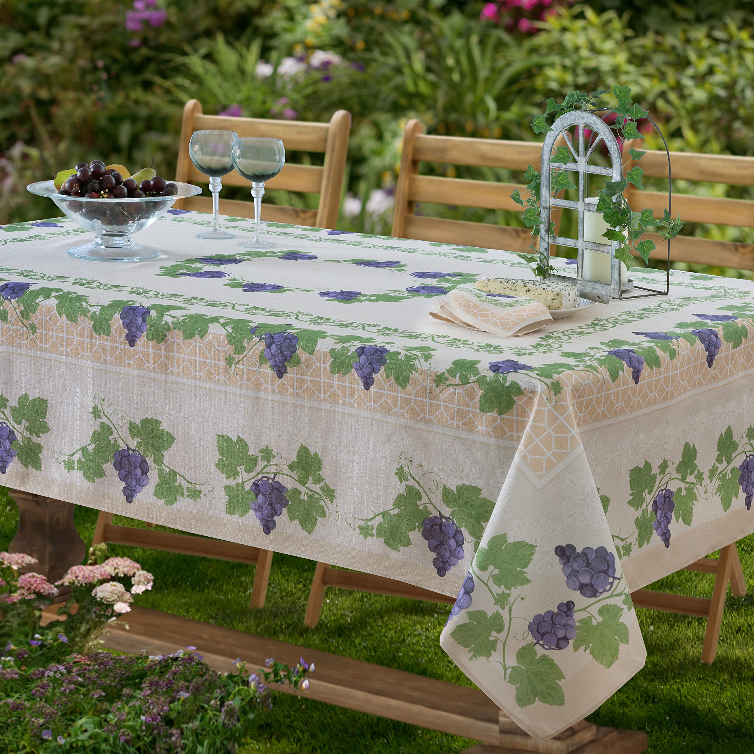 Set of 4 Rectangle Fabric Placemats - Provence Bordeaux Wine Theme with Grapevine Border | Stain & Water Resistant for Indoor/Outdoor Use | Perfect for Dining Tables, Picnics, and Entertaining