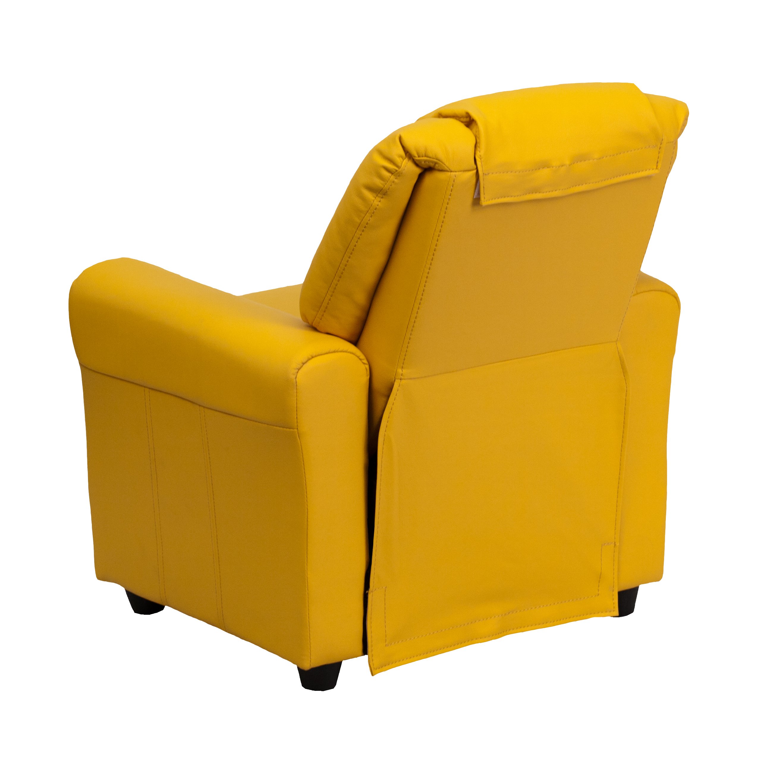 Comfortable Yellow Vinyl Kids Recliner Chair with Cup Holder & Headrest - Perfect for Playroom, Bedroom, or Movie Night Snuggles
