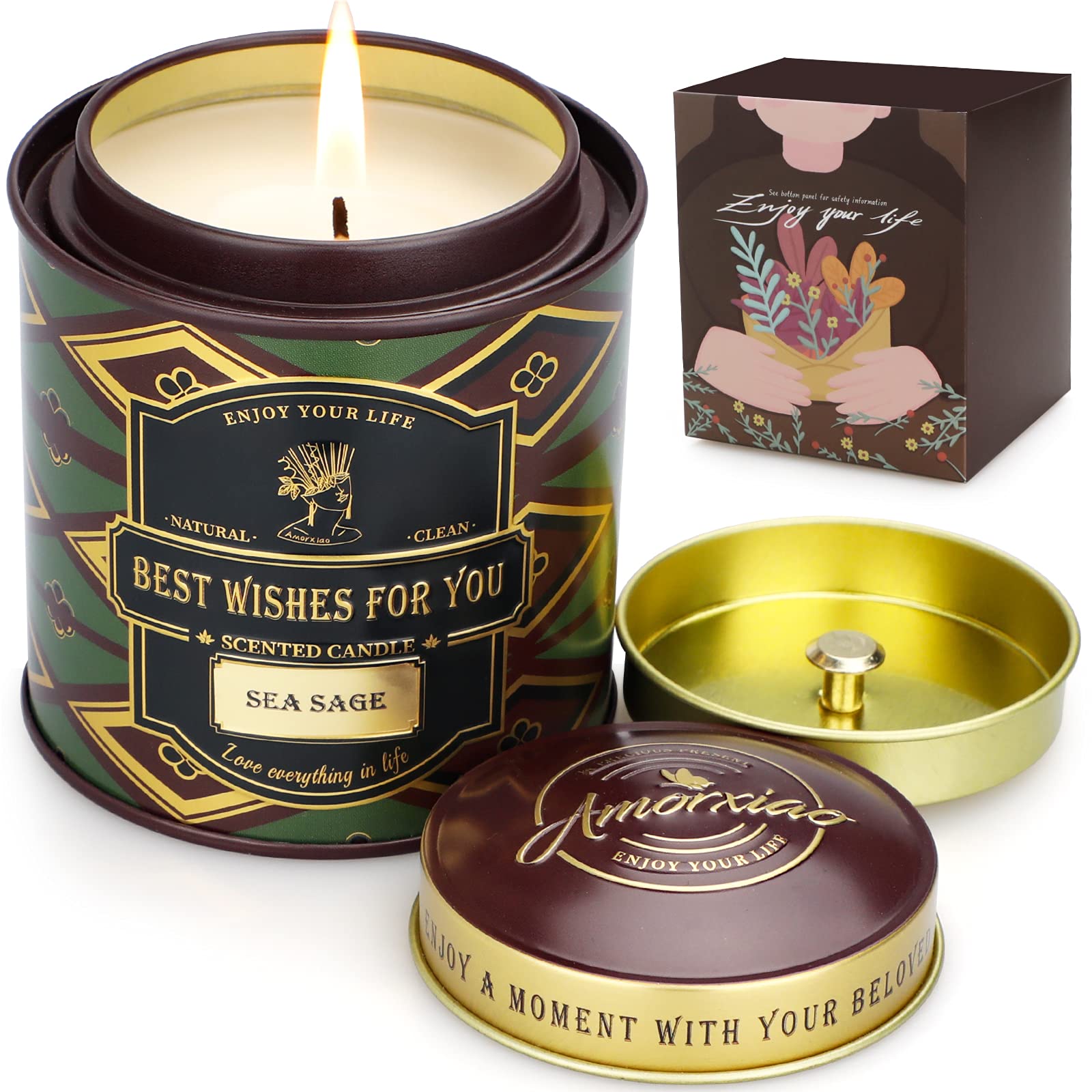 Sea Sage Aromatherapy Candles 10oz - 65h Scented Luxury Gifts for Women - Home Relaxation & Birthday Gifts