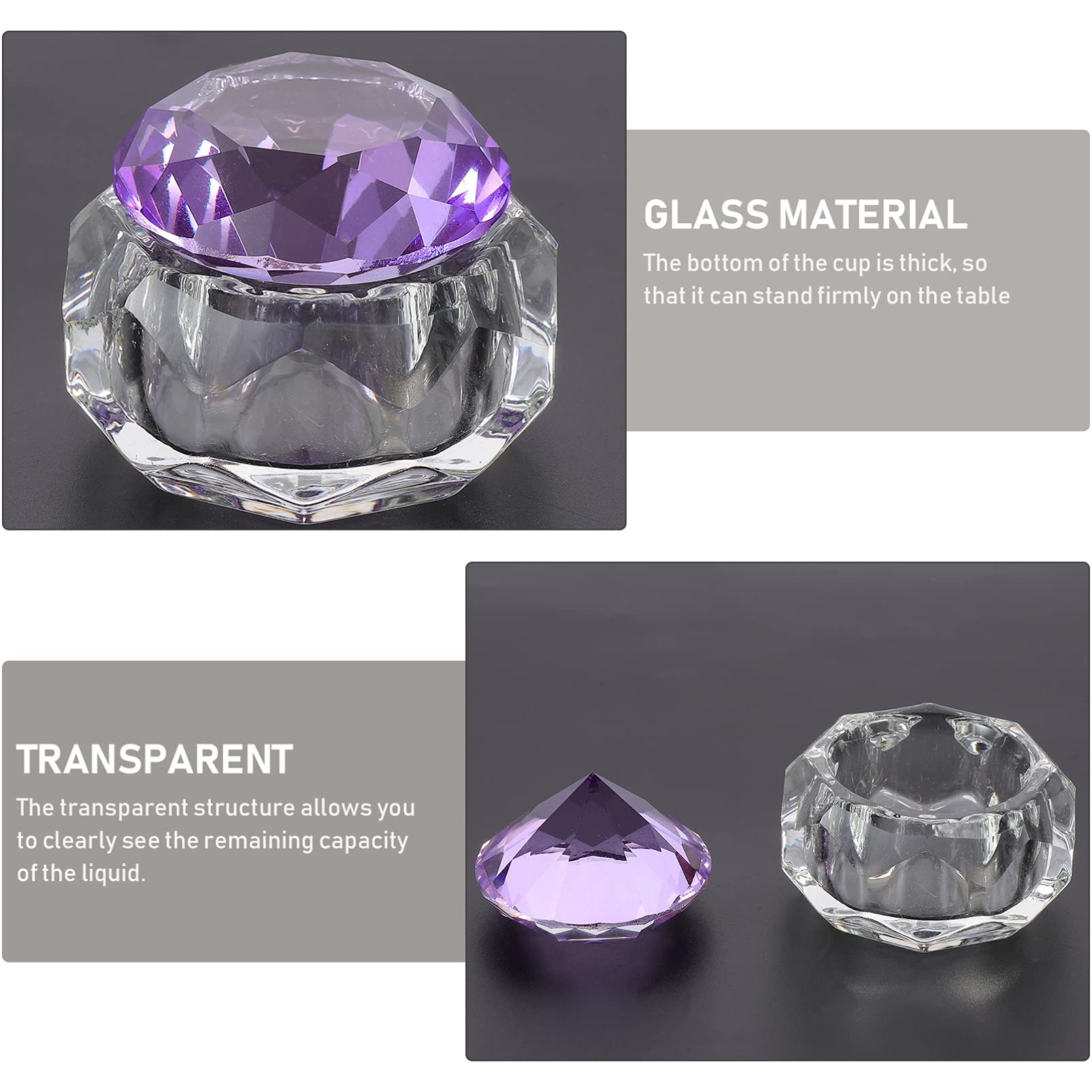 Lurrose Clear Glass Dappen Dish with Lid - Crystal Nail Art Liquid Container for Manicure & Pedicure | Perfect for Nail Salon, DIY Gel Polish Mixing, and Terrarium Decoration (Purple)