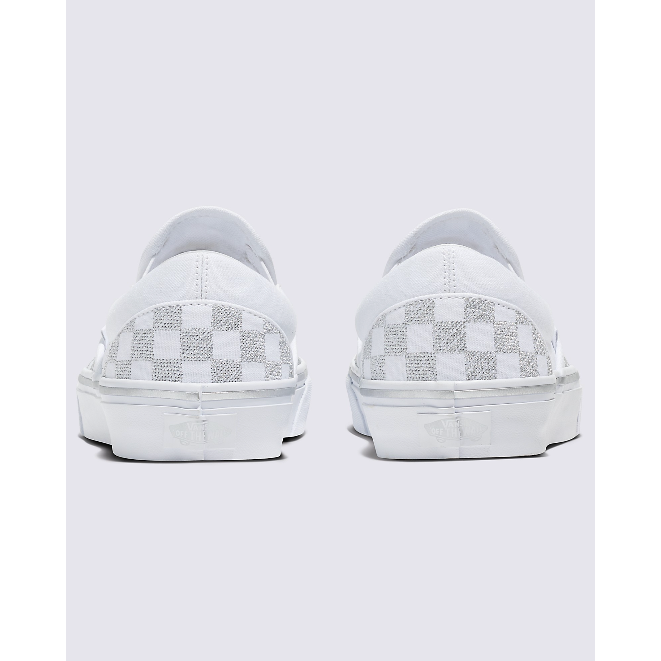 Vans Classic Slip-On Checkerboard Sneakers in Metallic True White | Skate Shoes for Men & Women | Perfect for Casual Wear, Street Style & Skateboarding