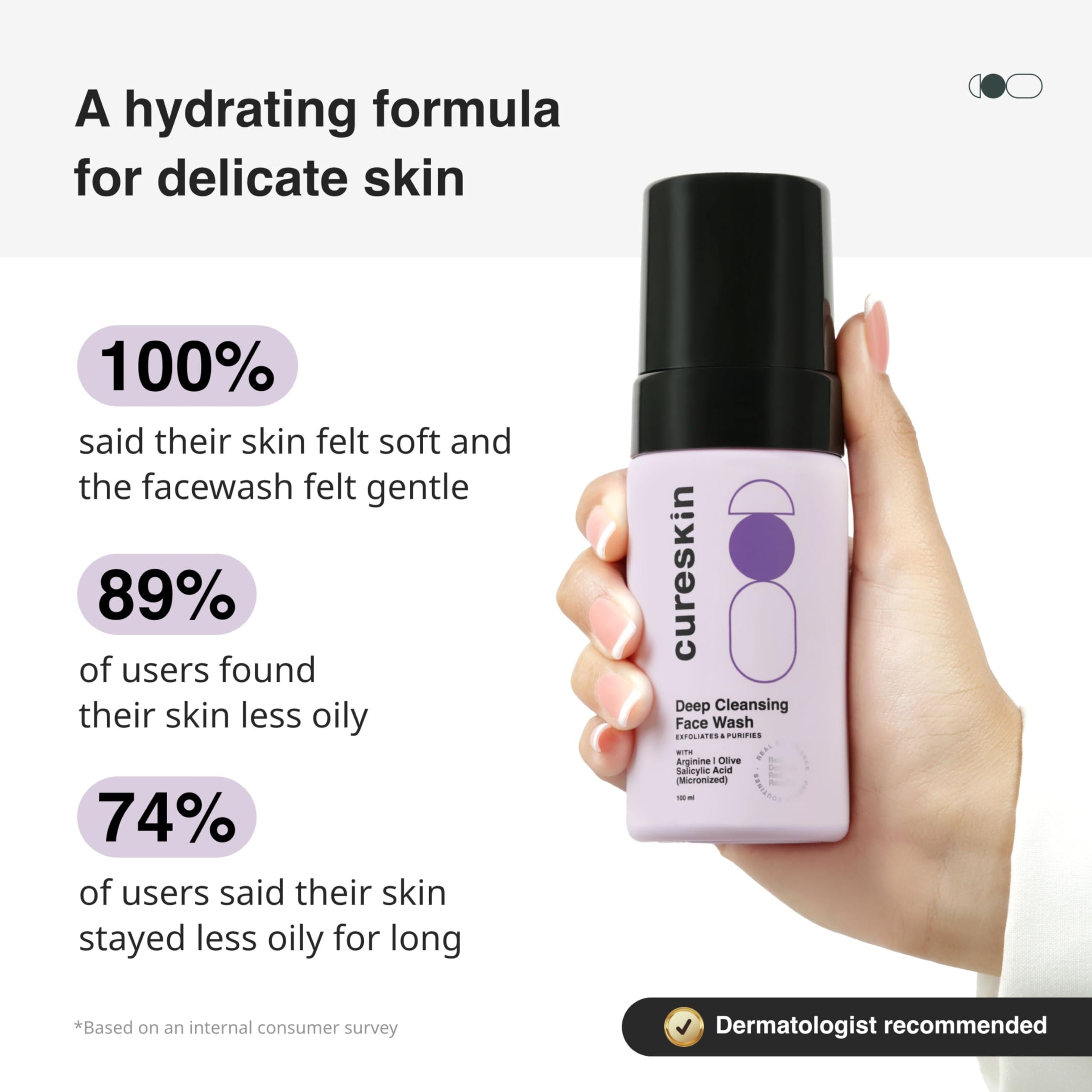 Cureskin Salicylic Acid Face Wash for Oily Skin - 100ml | Deep Cleanse for Men & Women