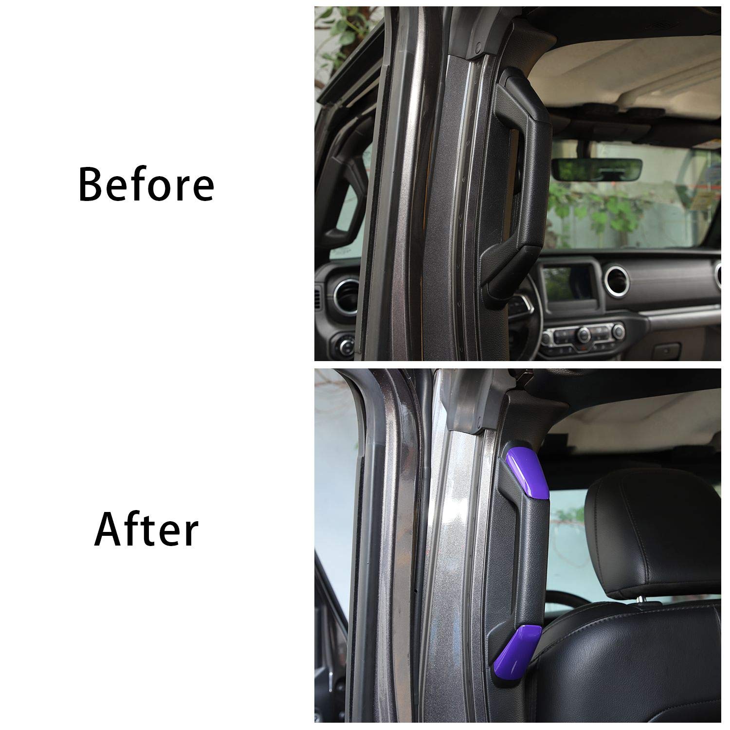 Jeep JL A&B Pillar Grab Handles Trim - ABS Interior Accessories for 2018-2023 Jeep Wrangler JL JLU & Gladiator JT 4xe (8-Piece Set, Purple) - Perfect for Off-Roading & Easy Entry/Exit