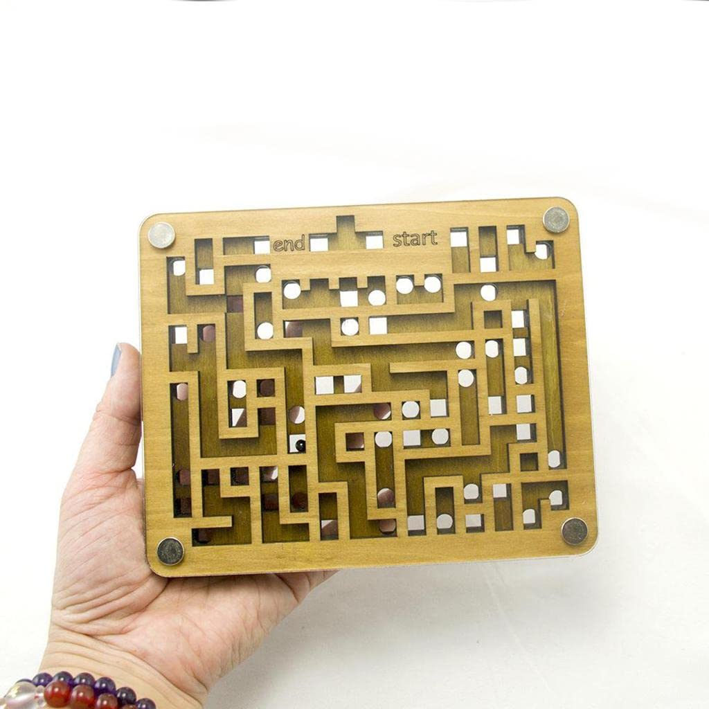 MERISHOPP® Wooden Maze Game - 2 Sides Puzzle for Adults, Teens & Kids - Educational Brain Teaser Toy - Perfect for Family Game Night, Classroom Activities & Stress Relief (1 Piece Wooden Maze Puzzle)