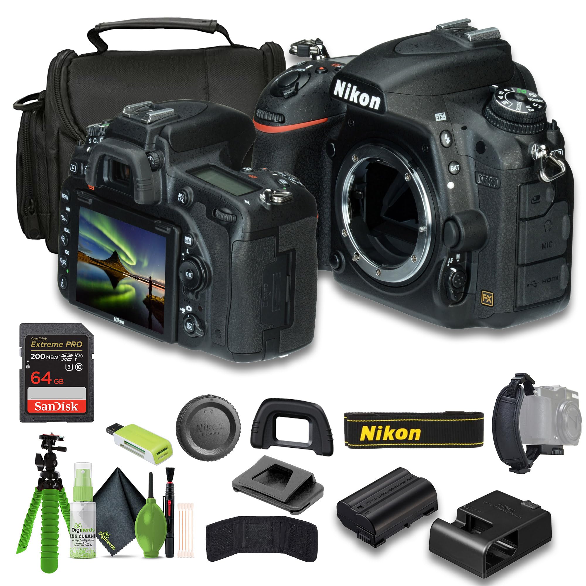 Nikon D750 FX-Format Digital SLR Camera Bundle with Soft Case, Cleaning Kit, 64GB Extreme PRO SD Card, Card Reader, Hand Strap & 12