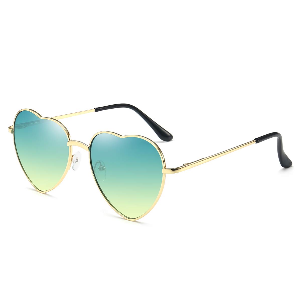 Dollger Green Heart Sunglasses for Women - Vintage 70s Style Thin Metal Frame Retro Sunglasses - Perfect for Summer, Beach, and Outdoor Activities