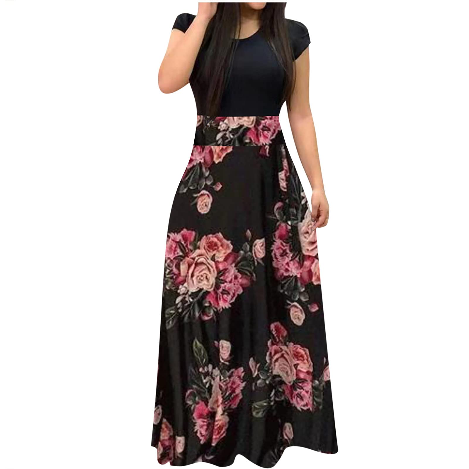 Women's Summer Boho Floral Maxi Dress - Long Sleeve Loose Casual Dress with Pockets | Beach Vacation, Music Festival & Everyday Wear