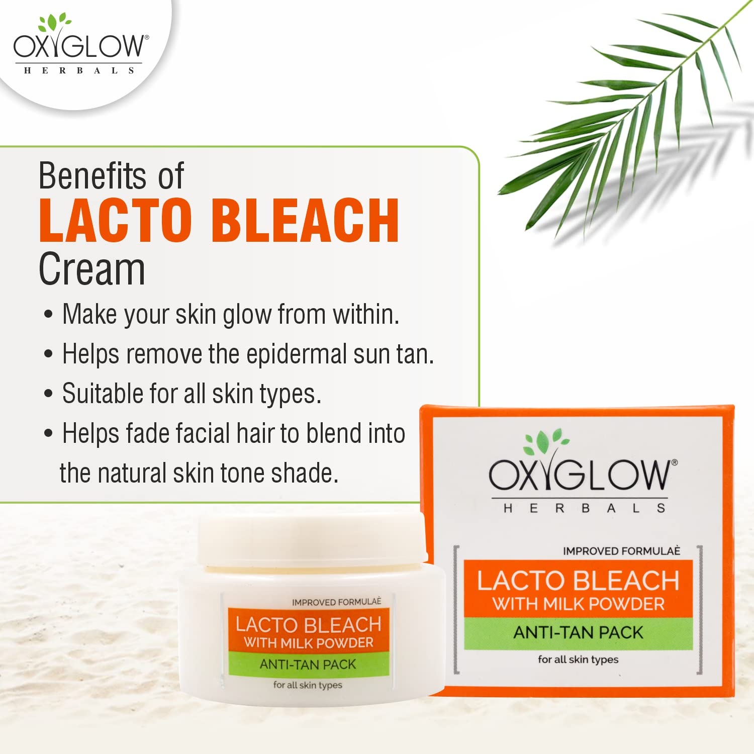 OxyGlow Herbals Bleach Cream with Lacto & Milk Powder | Skin Whitening, Brightening & Tan Removal | Hydrating Face & Body Cream | 50g (Pack of 2) for Glowing Skin at Home or Salon