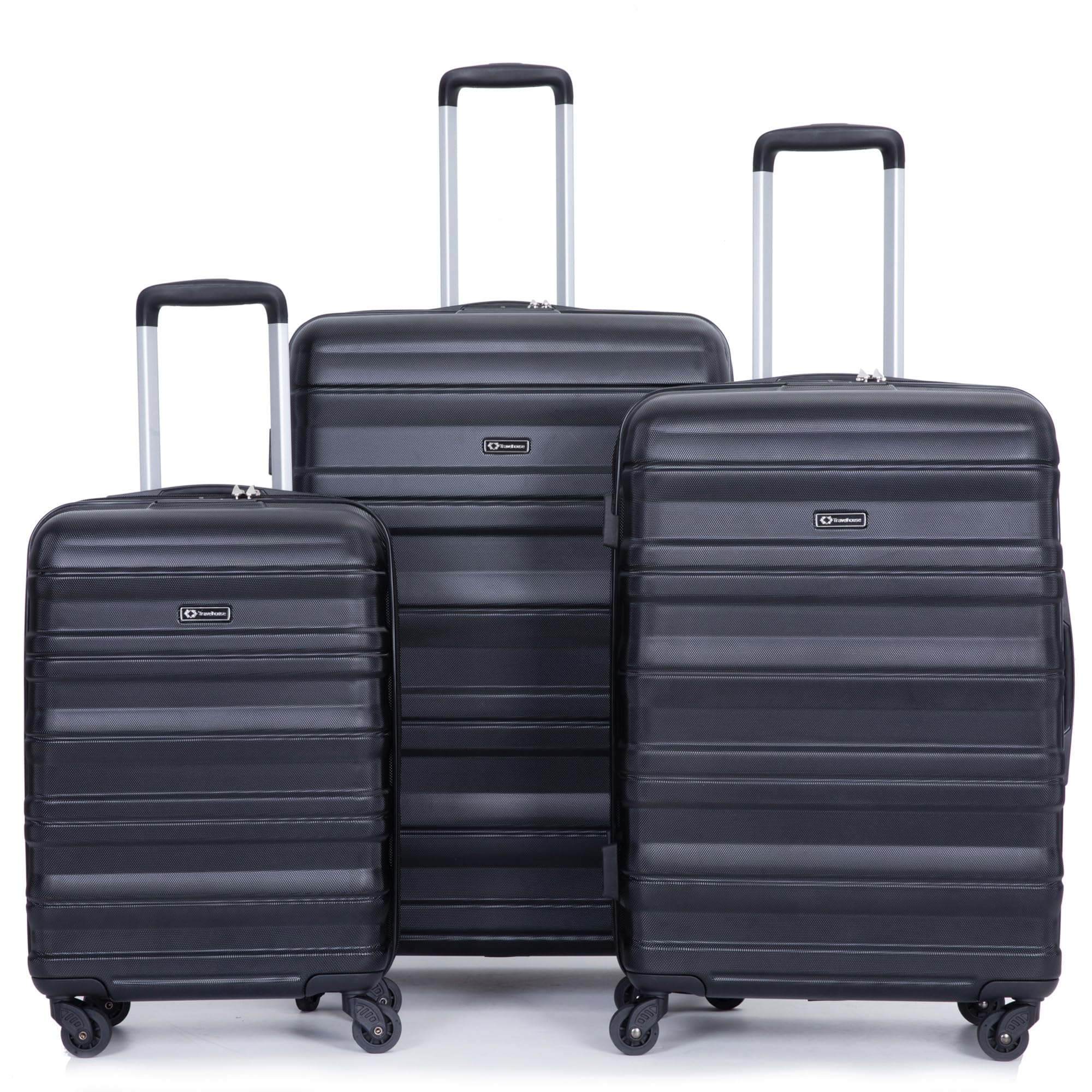 Travelhouse 3-Piece Hardshell Luggage Set with Spinner Wheels & TSA Lock (20in, 24in, 28in) - Expandable Suitcases for Women in Black - Perfect for International Travel, Business Trips & Family Vacations