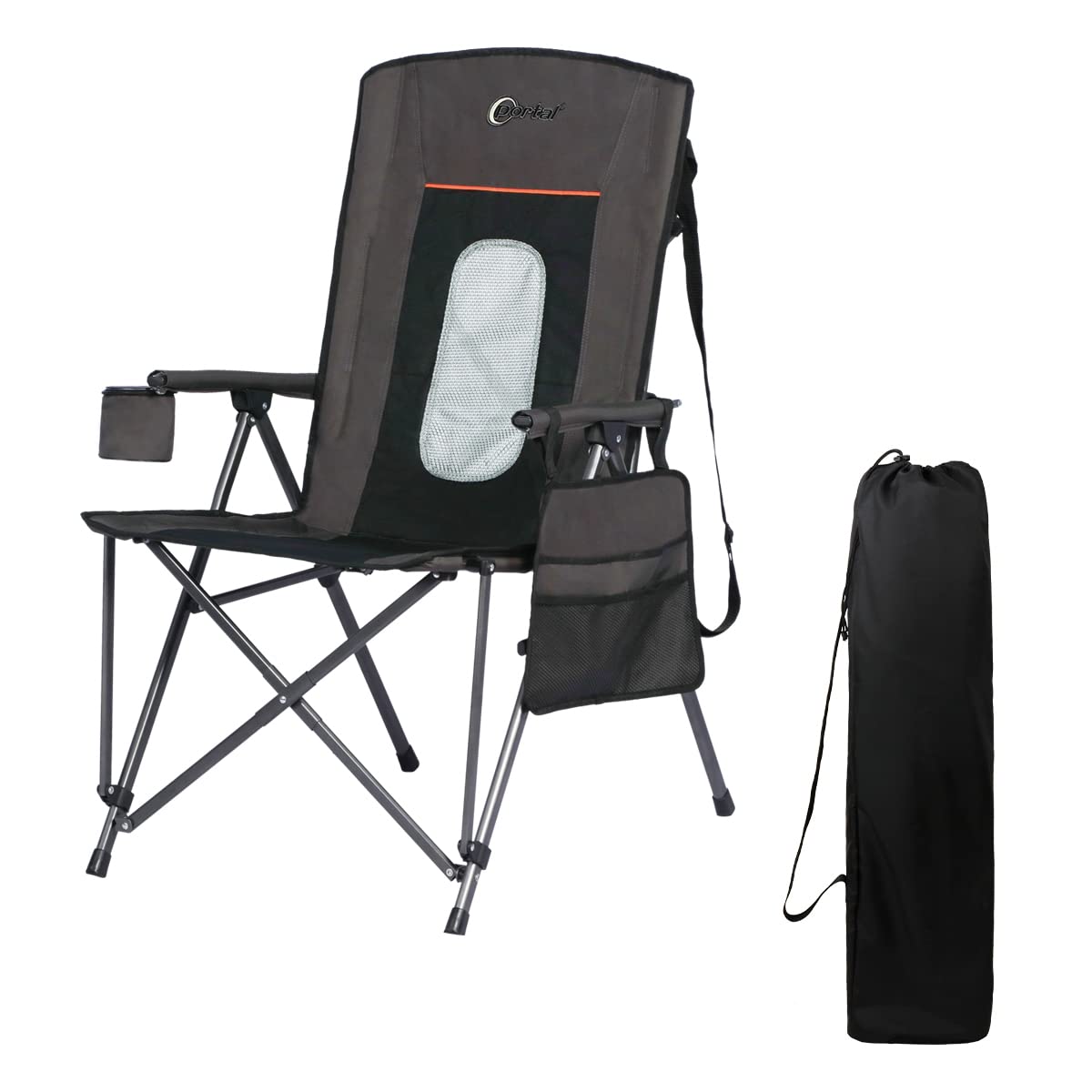PORTAL Oversized Quad Folding Camping Chair with High Back, Cup Holder & Hard Armrests - Includes Storage Pockets & Carry Bag - Supports 300 lbs - Perfect for Outdoor Camping, Beach Trips, Backyard Relaxation & Sporting Events