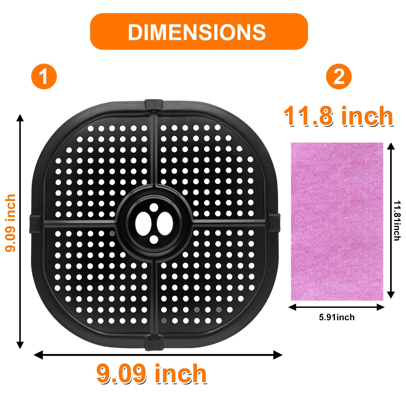 Premium 9.09IN Square Air Fryer Grill Crisper Plate for COSORI 5QT Air Fryers - Non-Stick Replacement Tray & Accessories Rack, Dishwasher Safe - Perfect for Healthy Cooking, Crispy Snacks & Family Meals