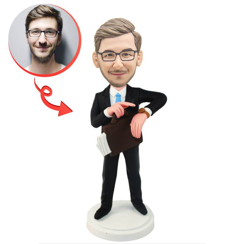 Custom Business Men Carrying Briefcase Bobblehead - Personalized Office Desk Decor for Professionals, Executives & Boss Gifts | Perfect for Workstations, Corporate Events & Retirement Celebrations