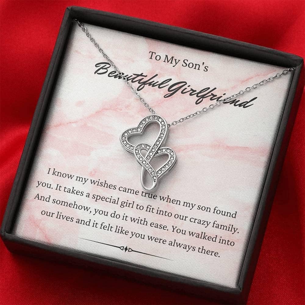 Personalized Double Heart Handmade Necklace - Custom Message Card Jewelry for Girlfriend, Daughter & Loved Ones | Birthday Gift, Anniversary Present | White & Gold Options | Adjustable Chain (Perfect for Special Occasions & Everyday Wear)