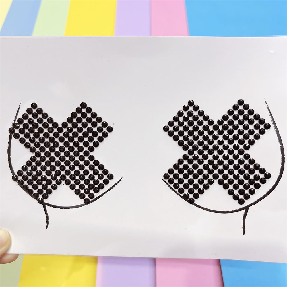 Topz Black Cross Body Gems - Sparkling Rhinestone Body Jewel Stickers for Festival, Rave & Halloween Makeup | Temporary Face & Chest Tattoos for Women | Perfect for Cosplay, Parties & Costume Events