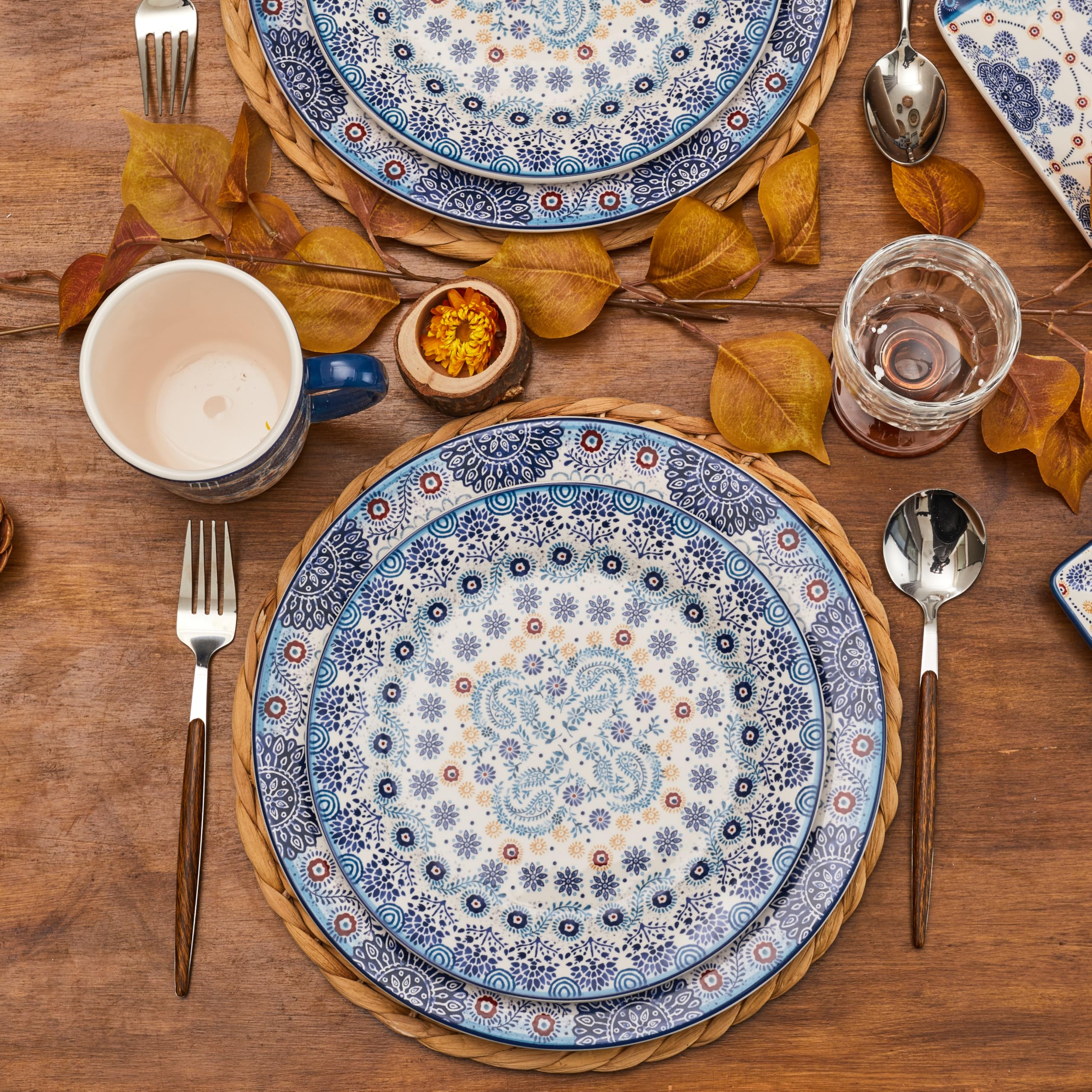 Bico Blue Talavera Ceramic Salad Plates Set of 4 - 8.75 Inch Microwave & Dishwasher Safe - Perfect for Mexican-Themed Dinner Parties, Outdoor Dining, and Home Decor