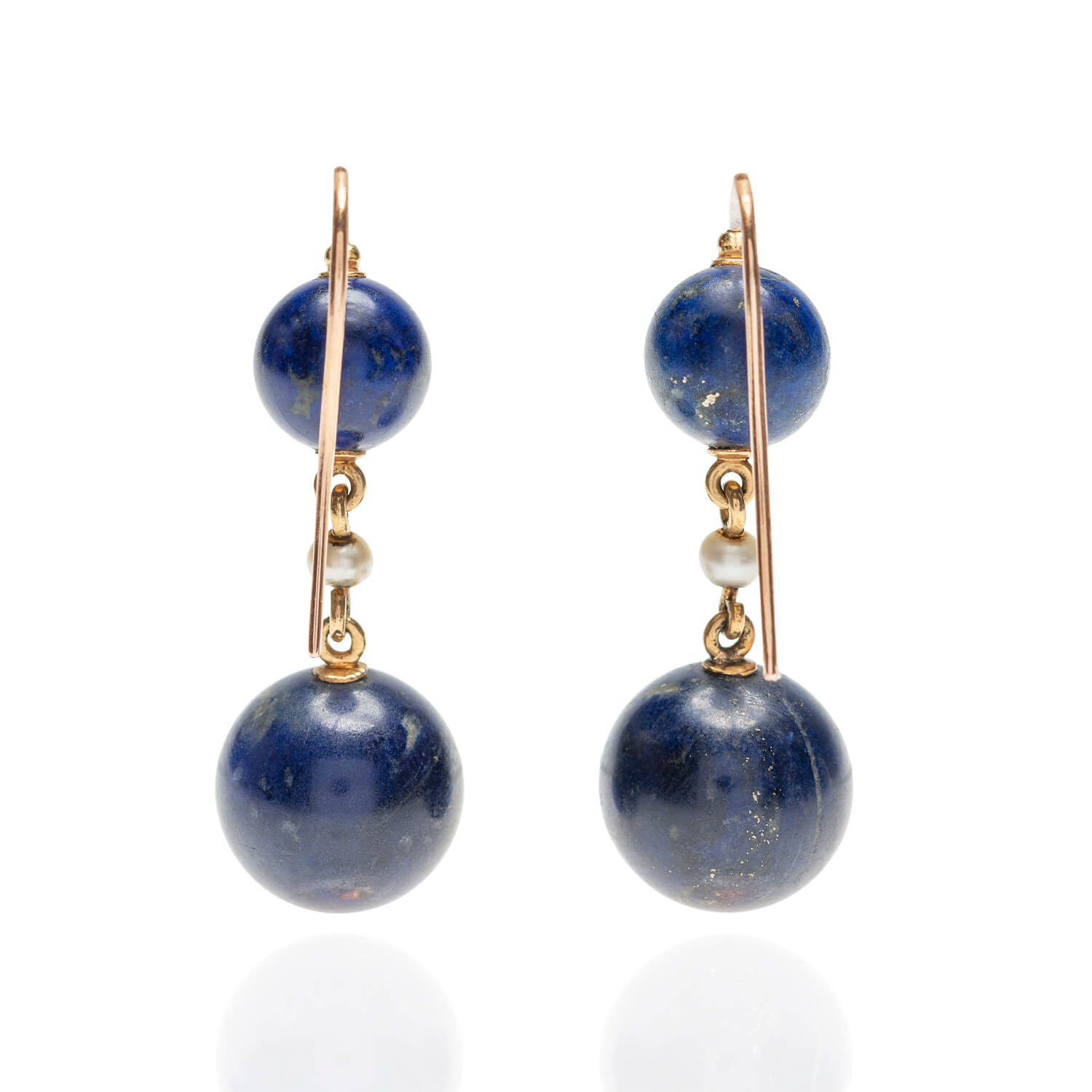 Exquisite Victorian Style 18K Gold Pearl Enamel & Carved Lapis Lazuli Jewelry Set - Earrings, Pendant & Buttons for Weddings, Parties & Special Occasions