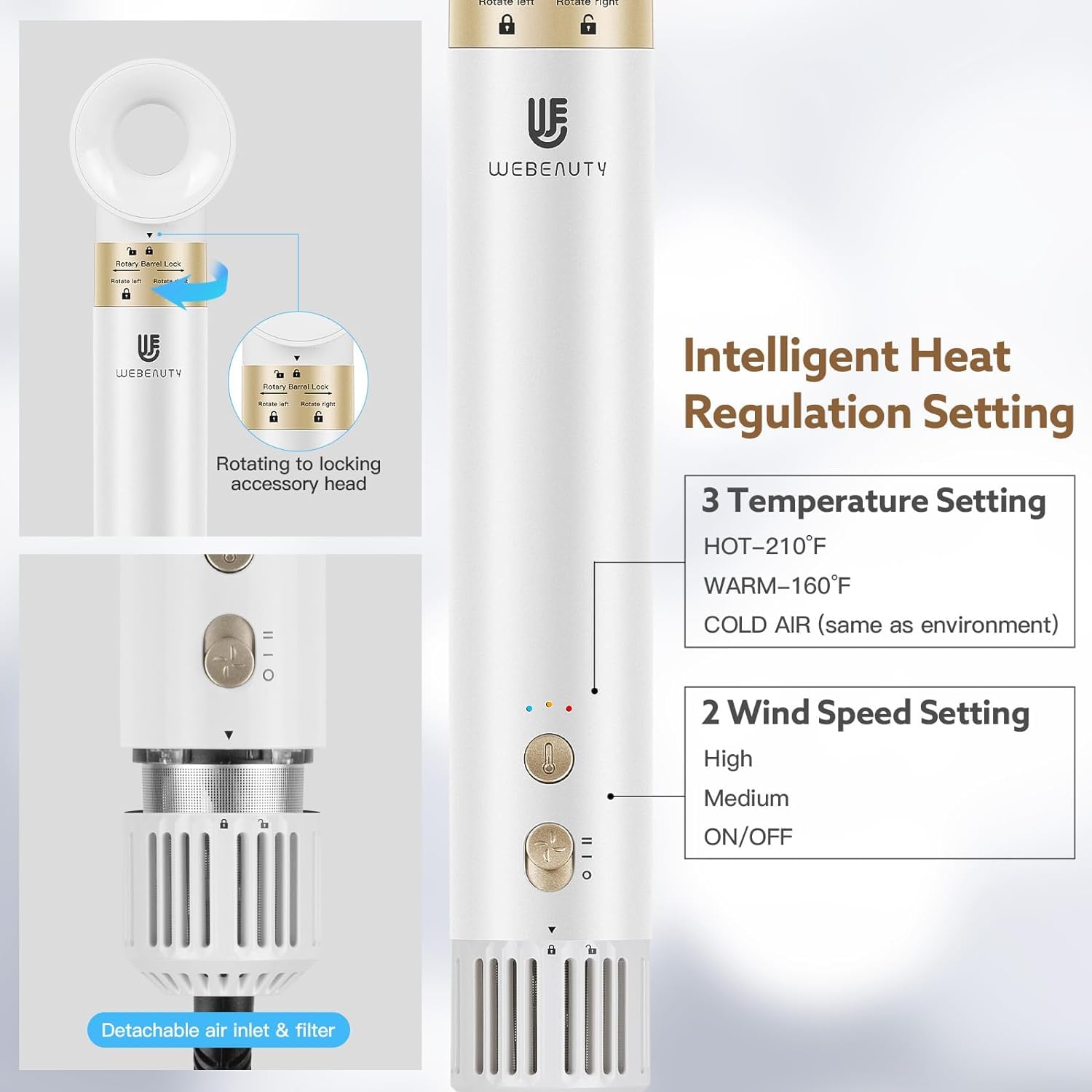 Webeauty 5-in-1 Professional Hot Air Hair Dryer Brush - Ionic Ceramic Styler for Fast Drying, Curling & Straightening | Salon-Quality Blowout at Home (White) | Perfect for Daily Styling, Travel & Salon-Like Results