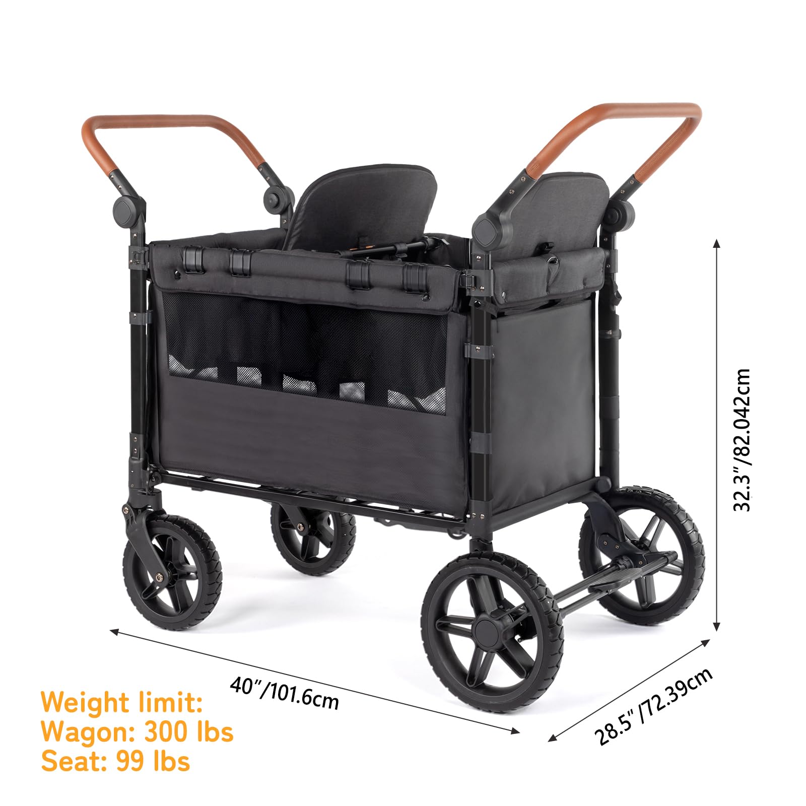 **4-Seater Foldable Stroller Wagon for Kids - Adjustable Handle, Canopy, Organizer & 5-Point Safety Harness (Black) - Perfect for Family Outings, Beach Trips & Shopping**
